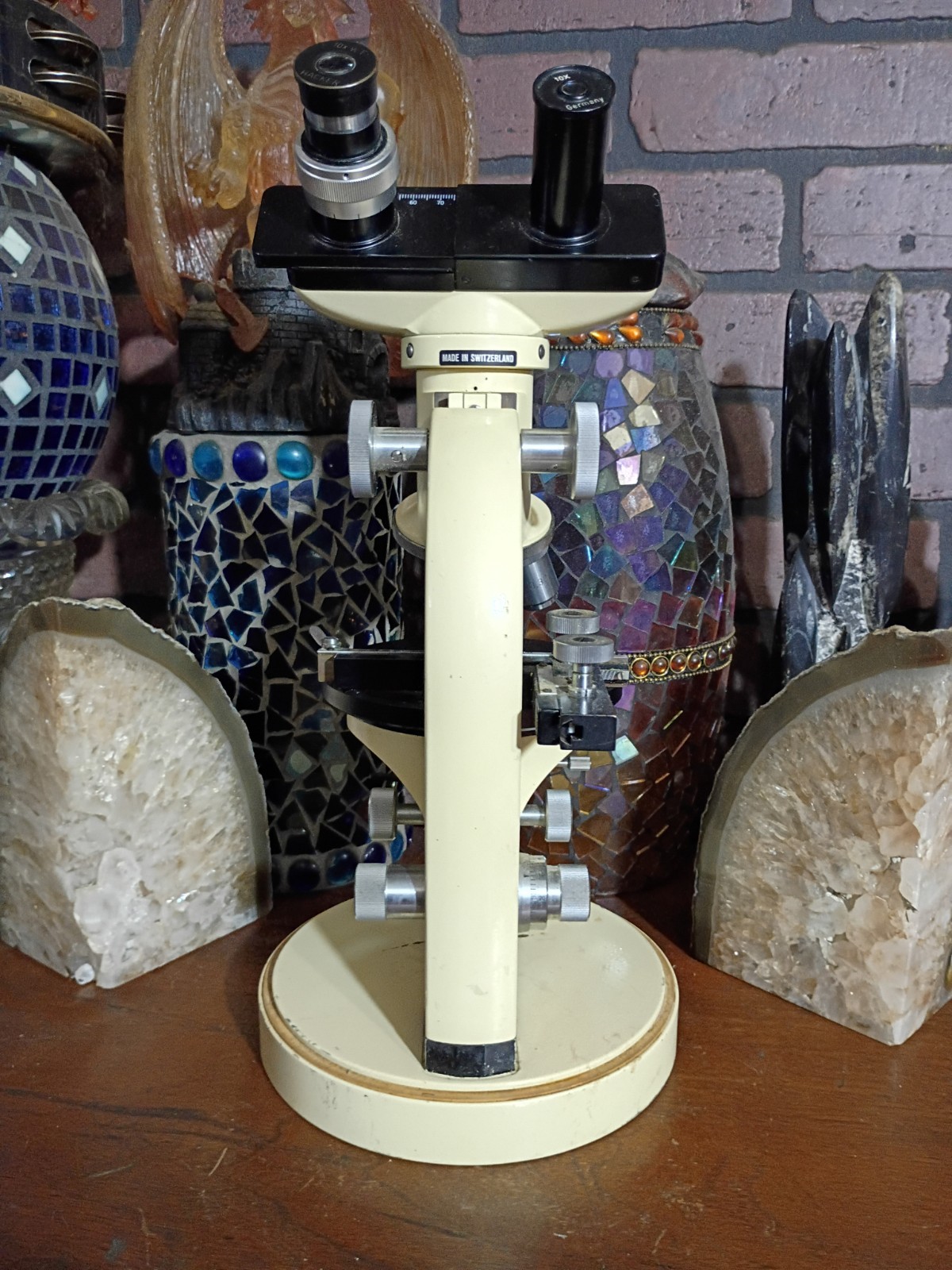 Vintage Wild Heerbrugg M11 Bino Microscope Switzerland Vintage 2 Objectives Nice