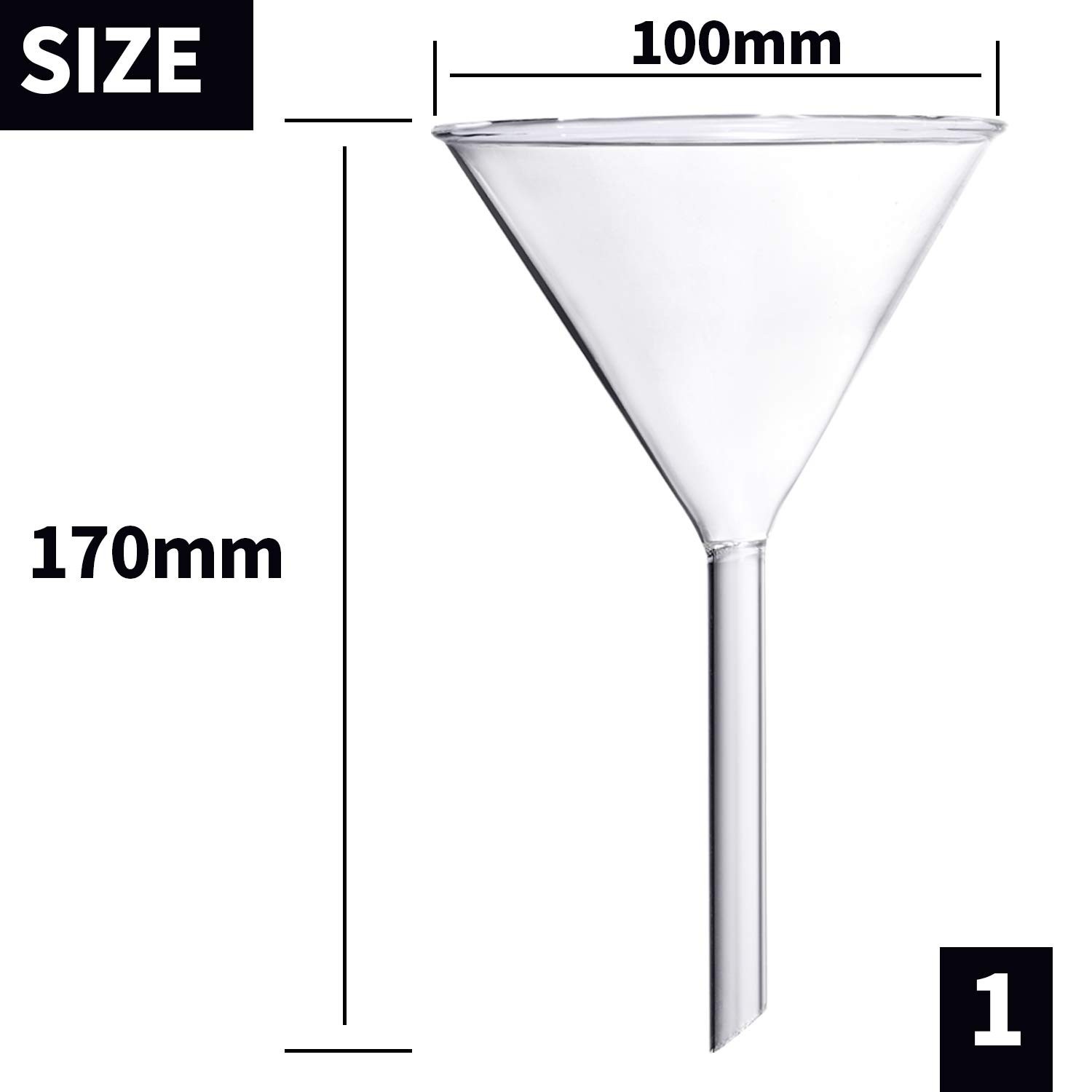 Glass Funnel Set, 4 Pcs Lab Borosilicate Glass Funnels, 100mm (170mm Length), 75
