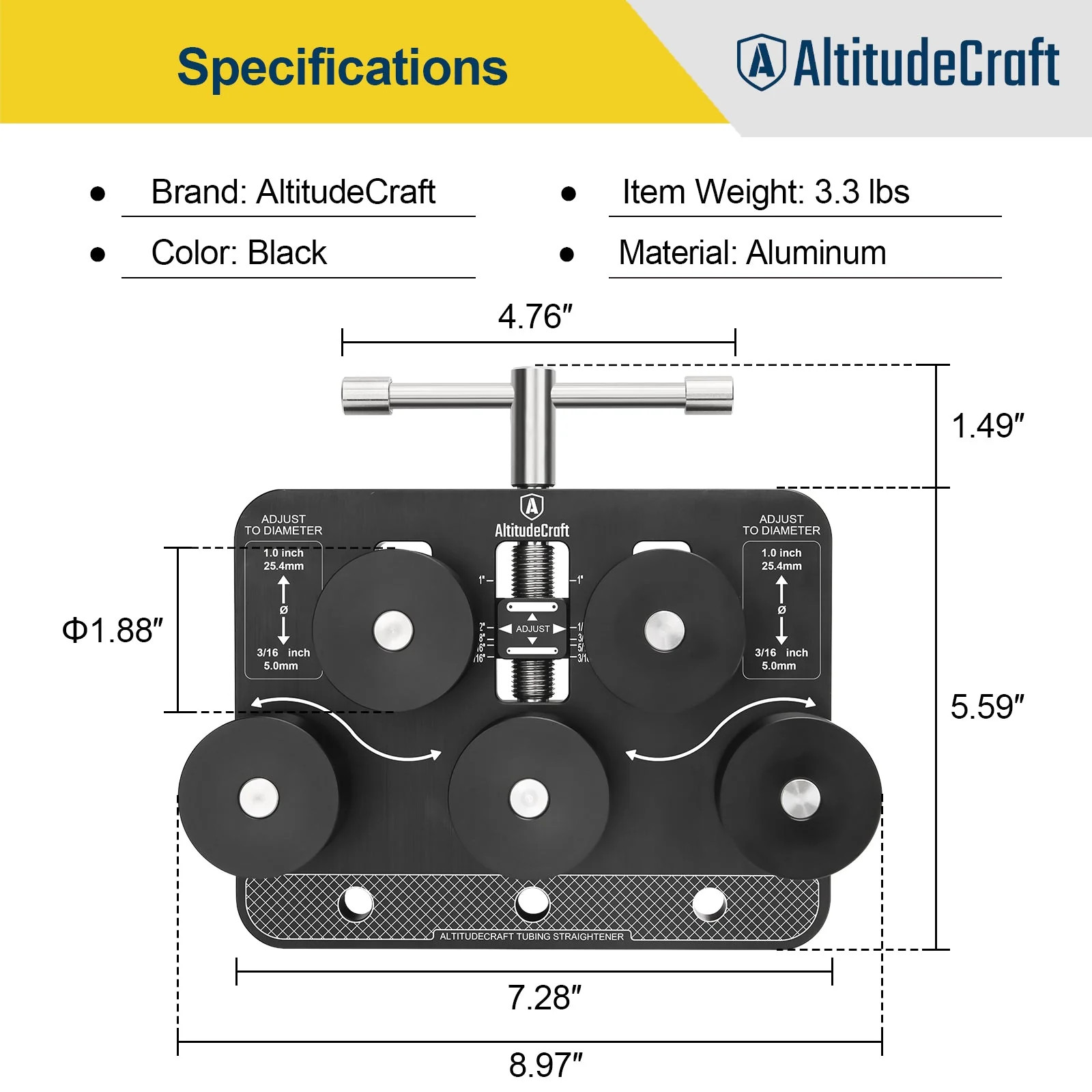 AltitudeCraft AC252 Brake Line Tube Straightener for 3/16″ – 1.0″ Diameters