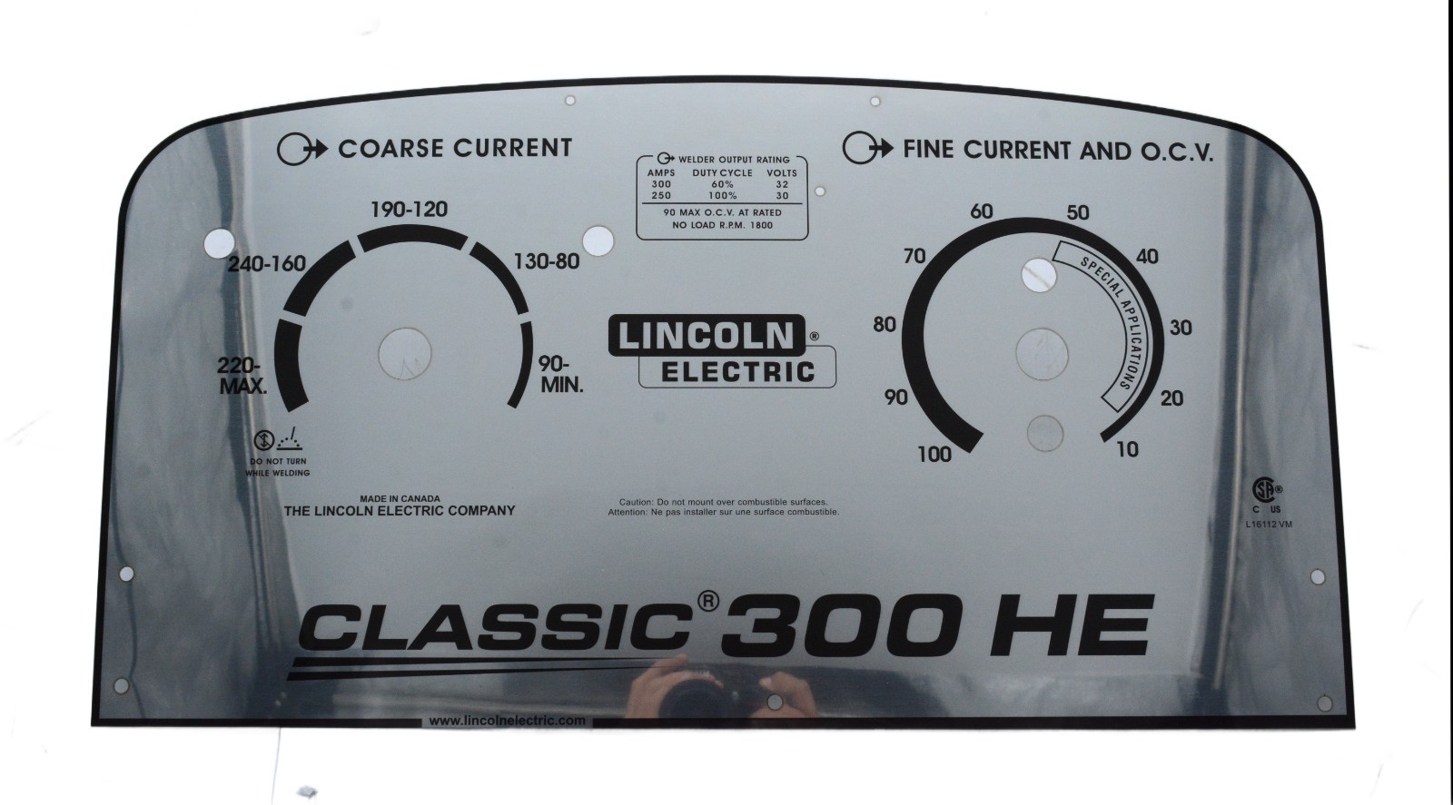 Lincoln Mirrored Gloss Photometal Nameplate Classic 300 HE 9SL16112 *Mis-Print*