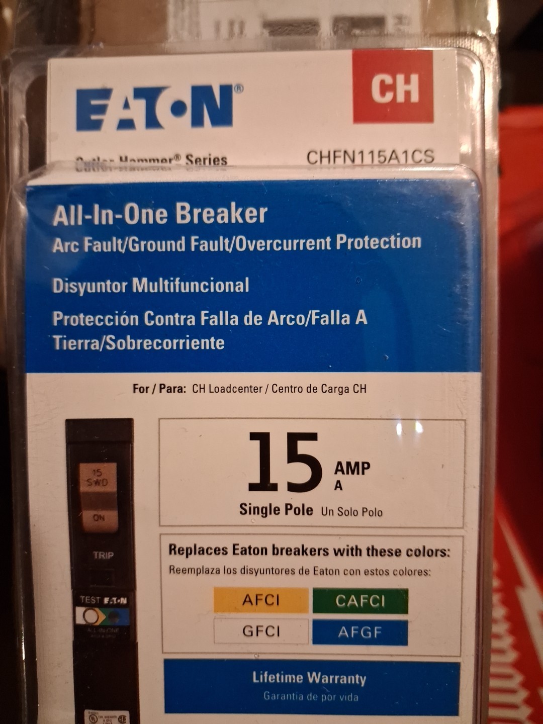 Eaton CHFN115A1CS CH 15A 1-Pole Dual Function AFCI/GFCI Circuit Breaker – Black