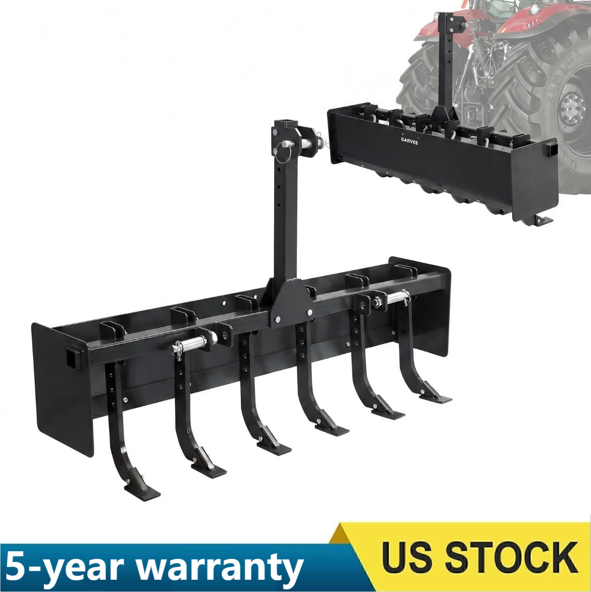 Box Blade for Tractor 3 Point Hitch Box Scraper Attachment w/6 Scarifier Shanks