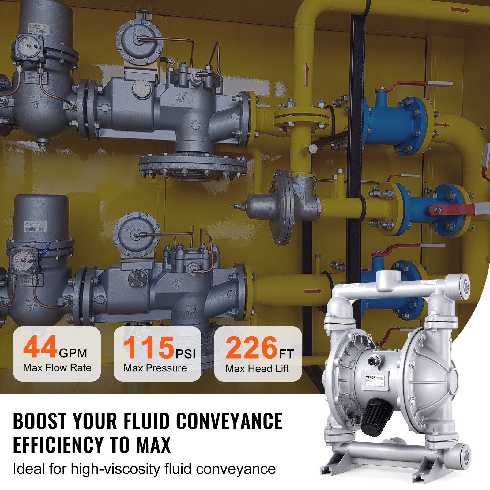 Air Operated Double Diaphragm Pump 44 GPM Max 115 PSI Air Waste Oil Pump