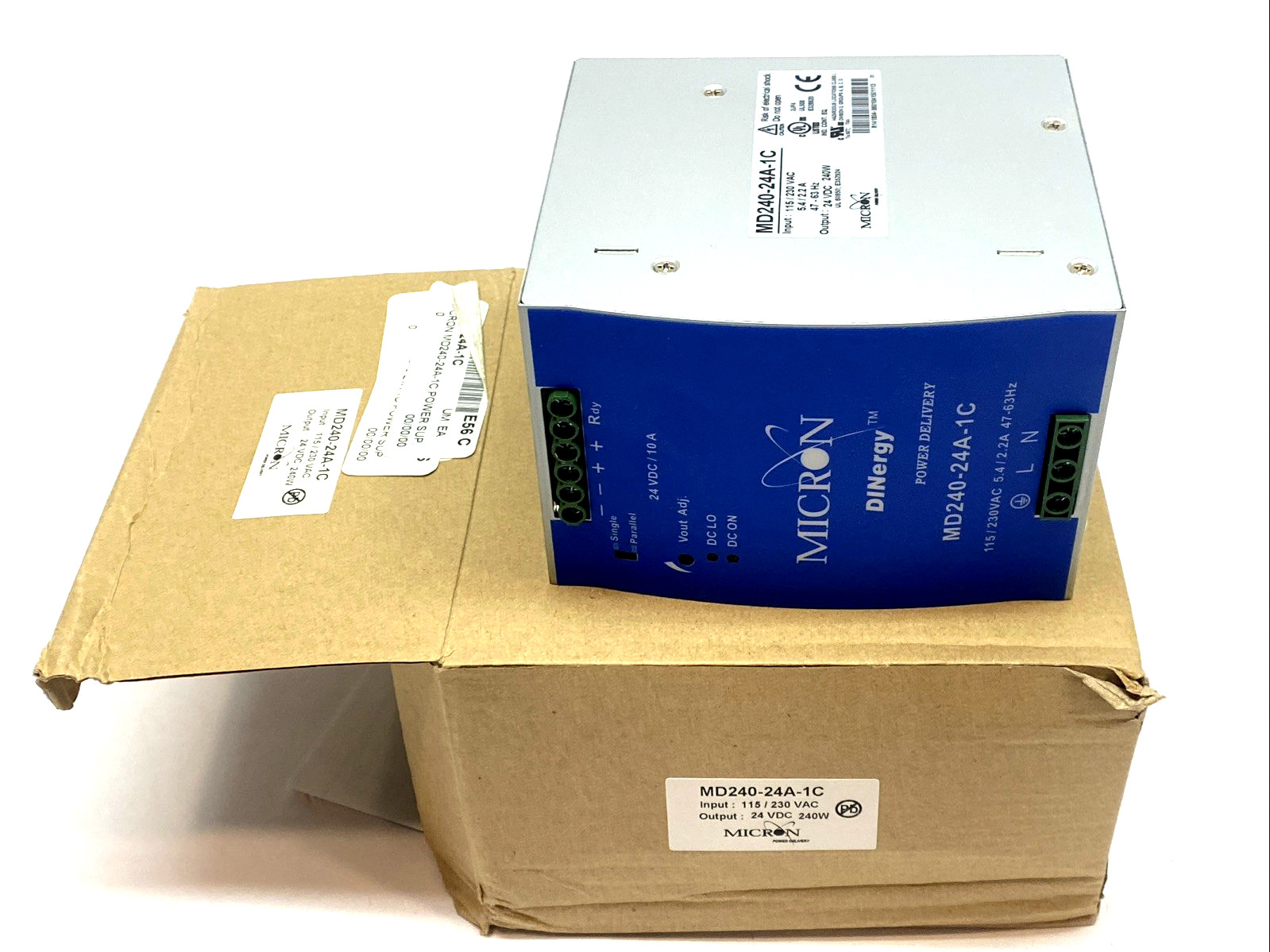 Micron MD240-24A-1C DINergy™ Power Supply, 24VDC 240W Output, Single-Phase