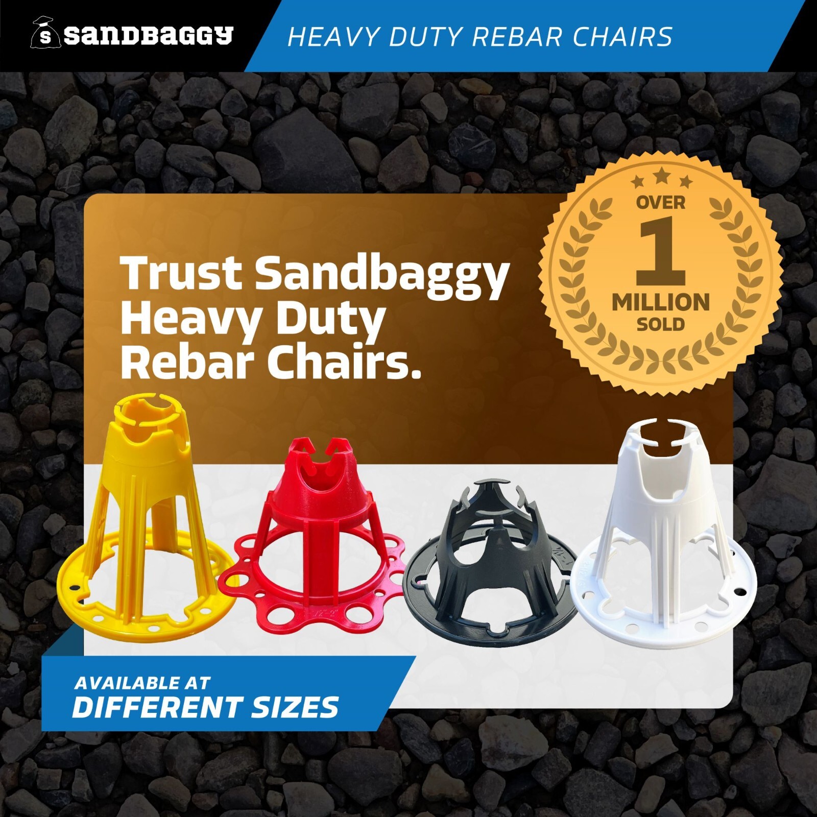 Sandbaggy Plastic Rebar Chairs – Elevates Rebar 2.5″ or 3″ – Rebar #3 to #5