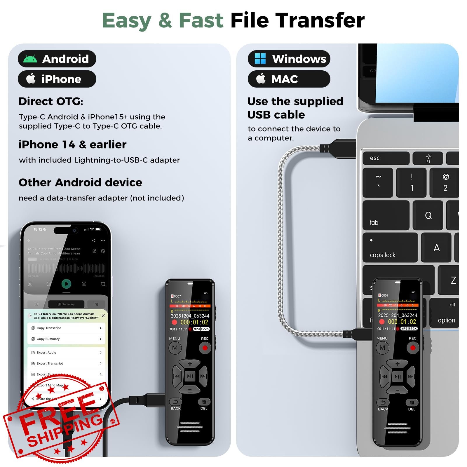 YIVIDA 128GB AI voice recorder transcribe