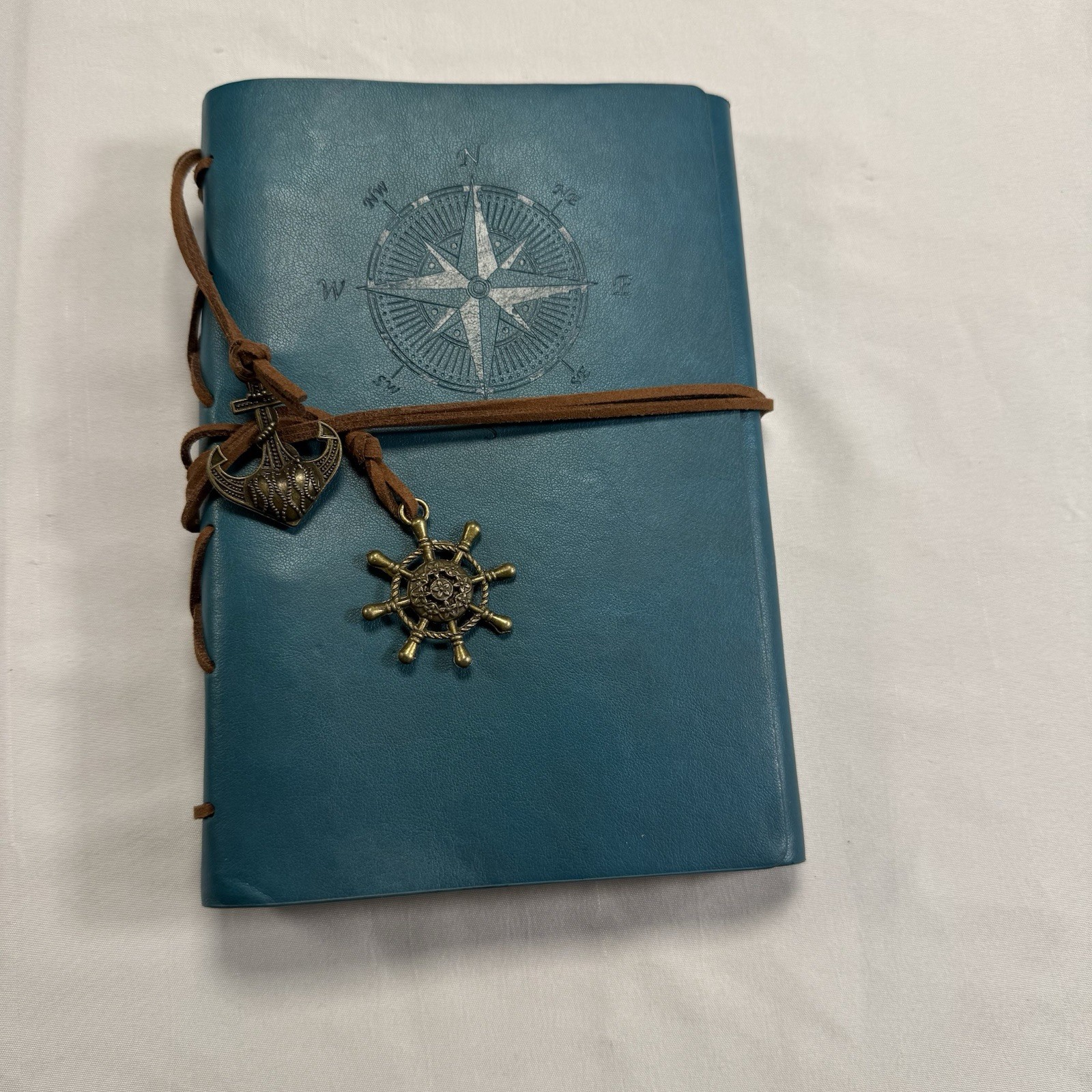 Blue Faux Leather Journal Scrapbook Anchor Compass Pages Refillable