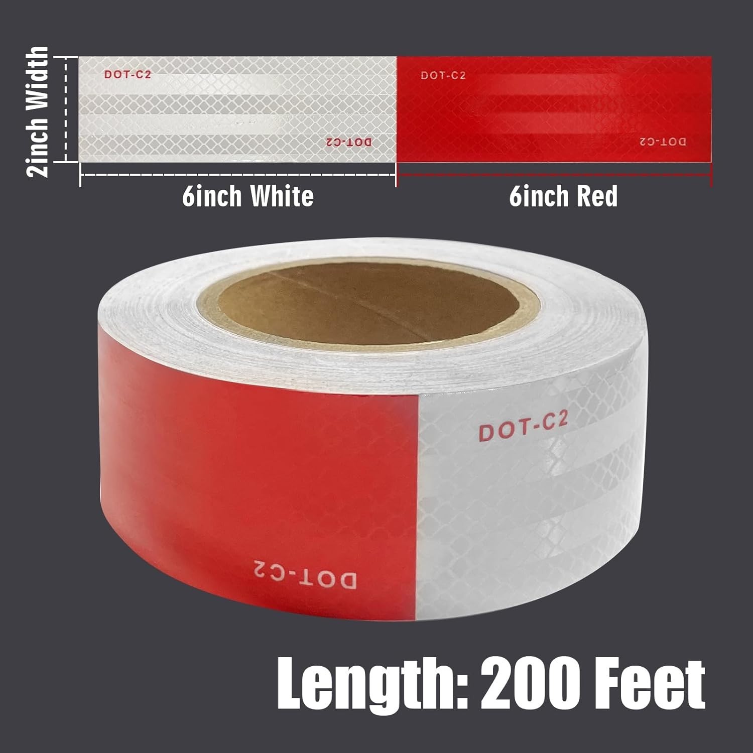 200ft DOT-C2 Red White Reflective Tape 2″ Inch High Vis Safety Reflector Trailer