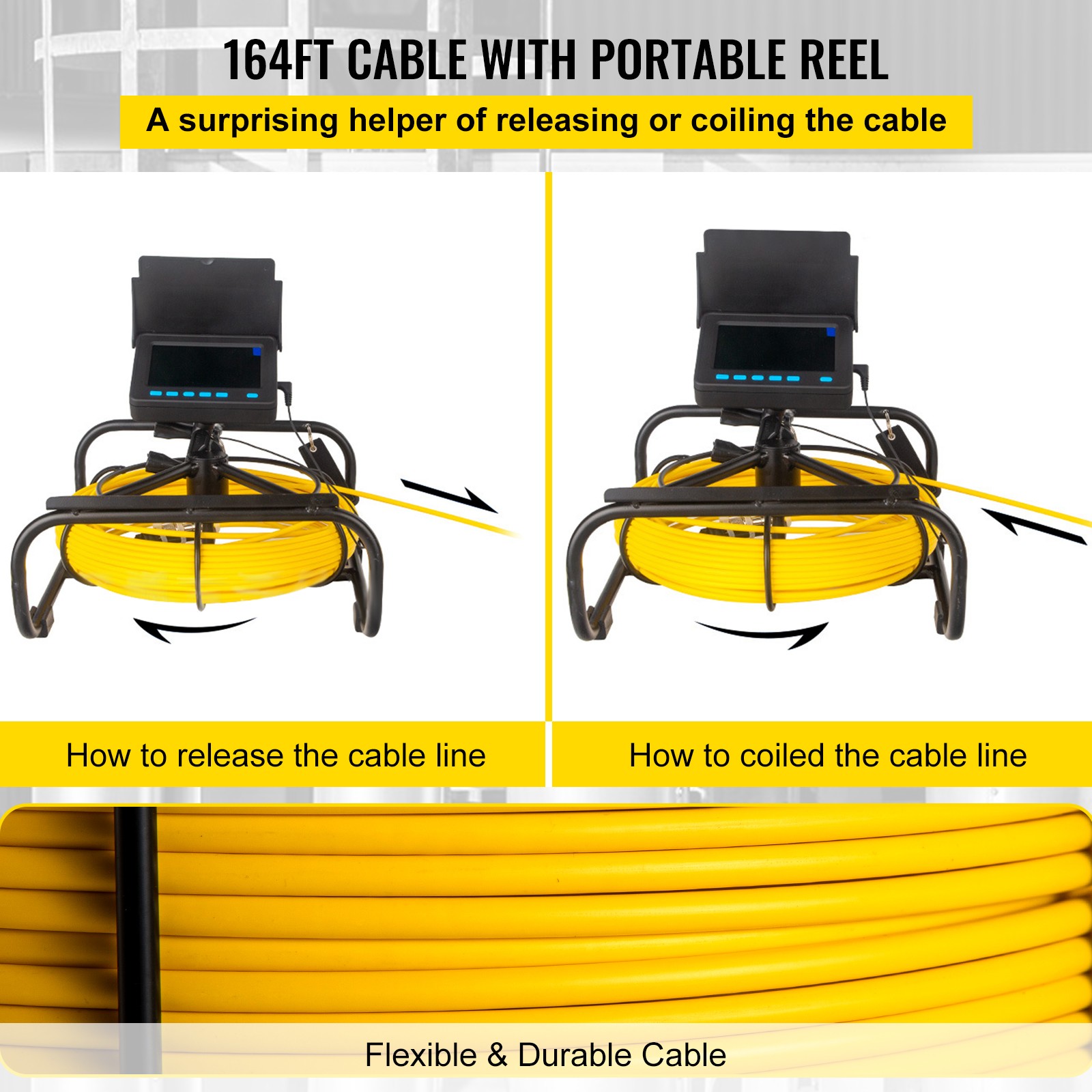 VEVOR Sewer Camera 164FT/50M HD Drain Pipe Inspection Camera 4.3 In LCD Monitor
