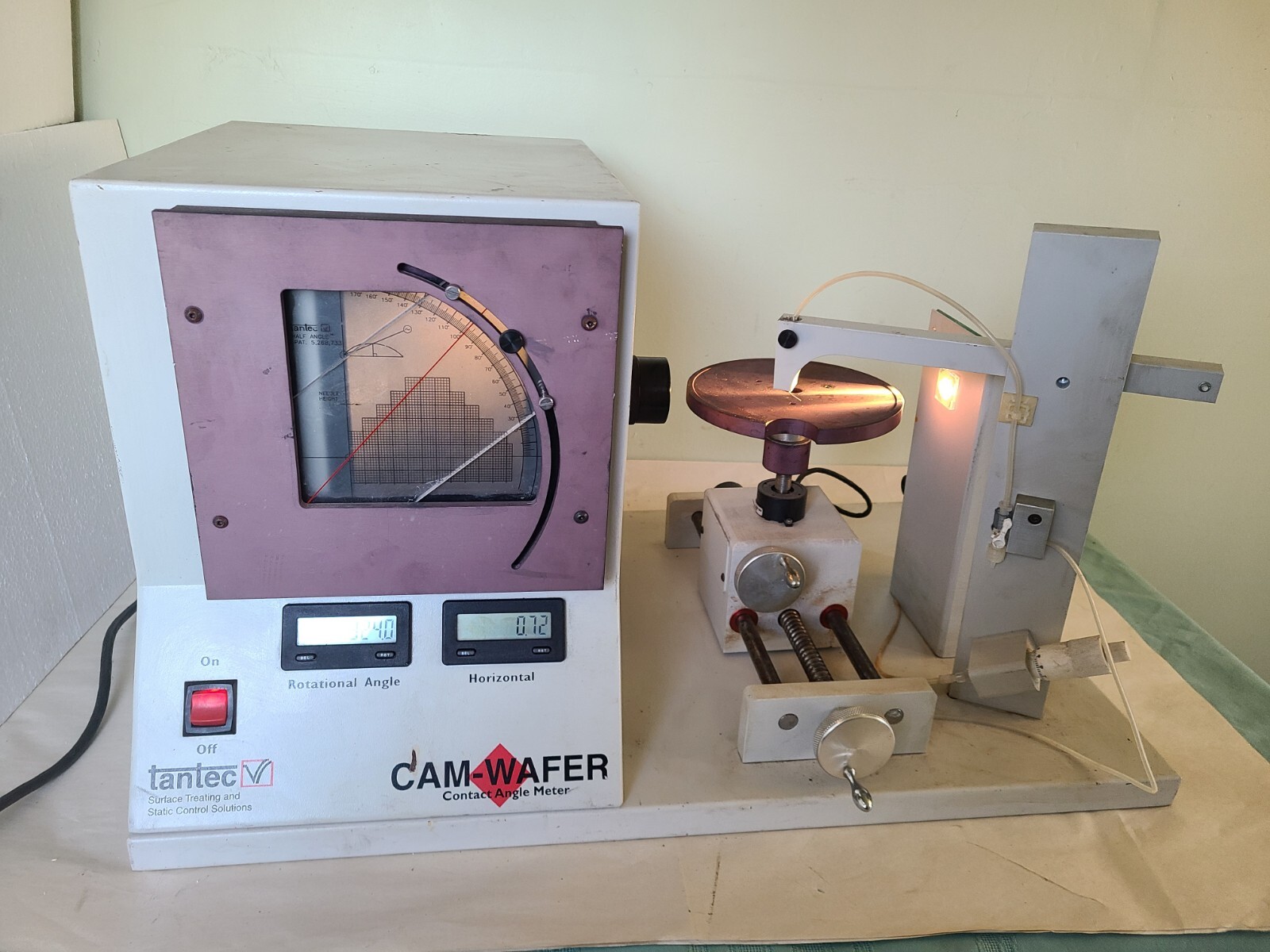 TanTec CAM-WAFER Series Contact Angle Meter, Powers Up, AS IS For Parts Or Repai