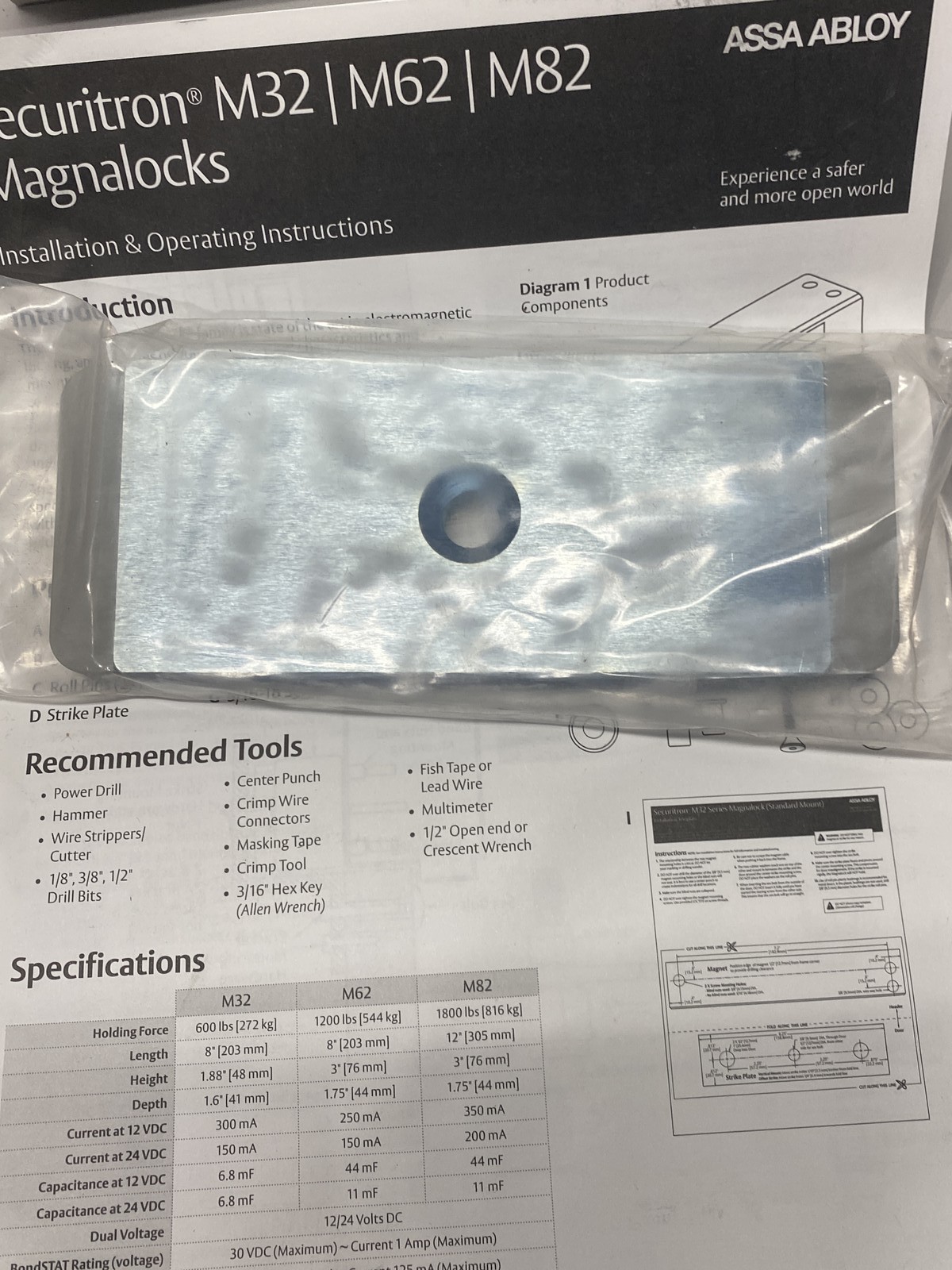 Assa Abloy Securitron M62BD Magnalock 12/24 VDC 1200 Pound Magnetic Door Lock
