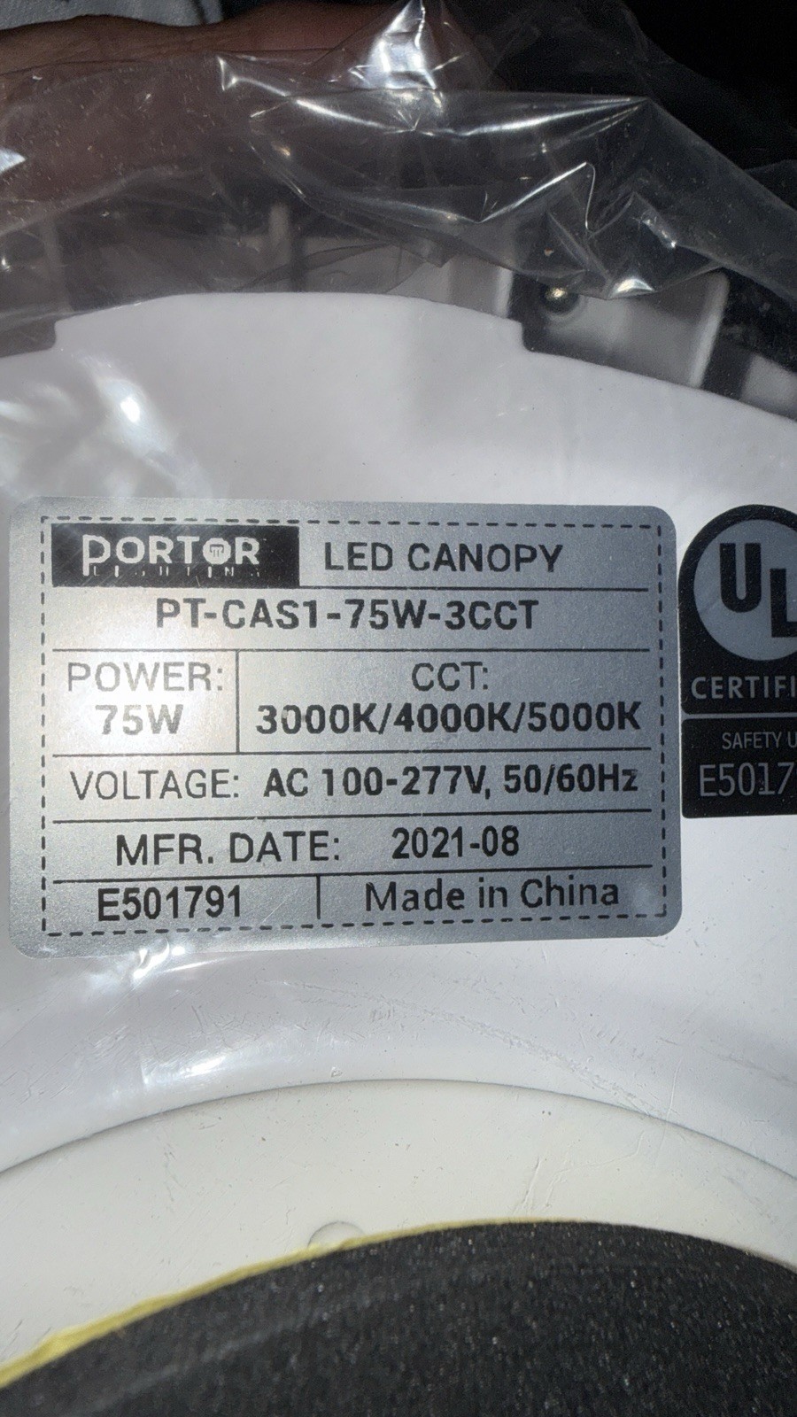 LOT OF 2 – Portor Lighting PT-CAS1-75W-3CCT 75W LED Canopy Lights original box.
