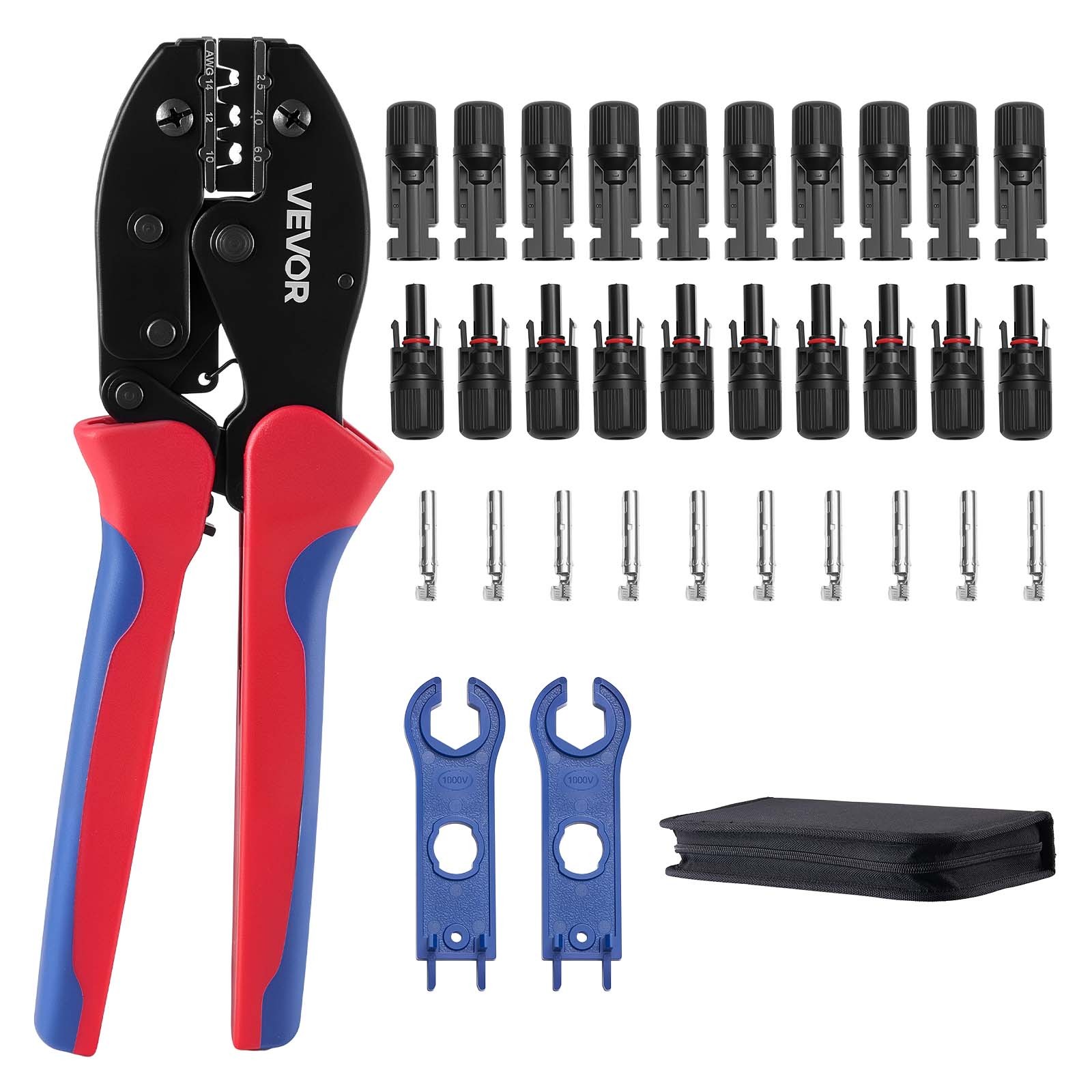 VEVOR Crimping Tool Solar Connector Crimper Tool Kit 14-10 AWG with Connectors