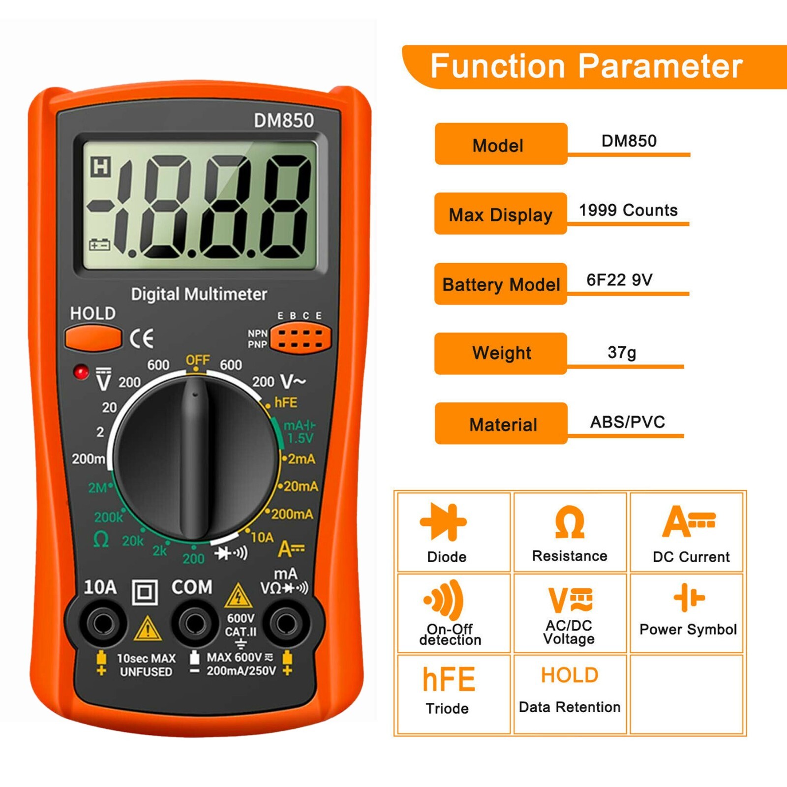 Digital Multimeter AC DC Voltmeter Ammeter Ohmmeter Volt Tester Meter XL830L