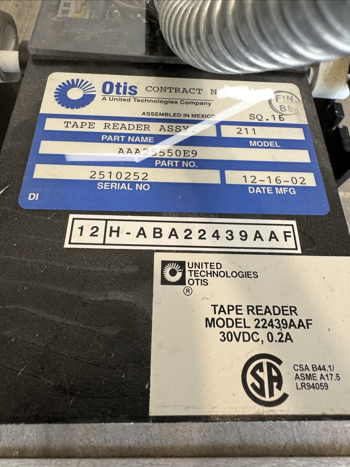 Otis 211 Tape Reader Part # ABA26800SB2 Model 22439AAF