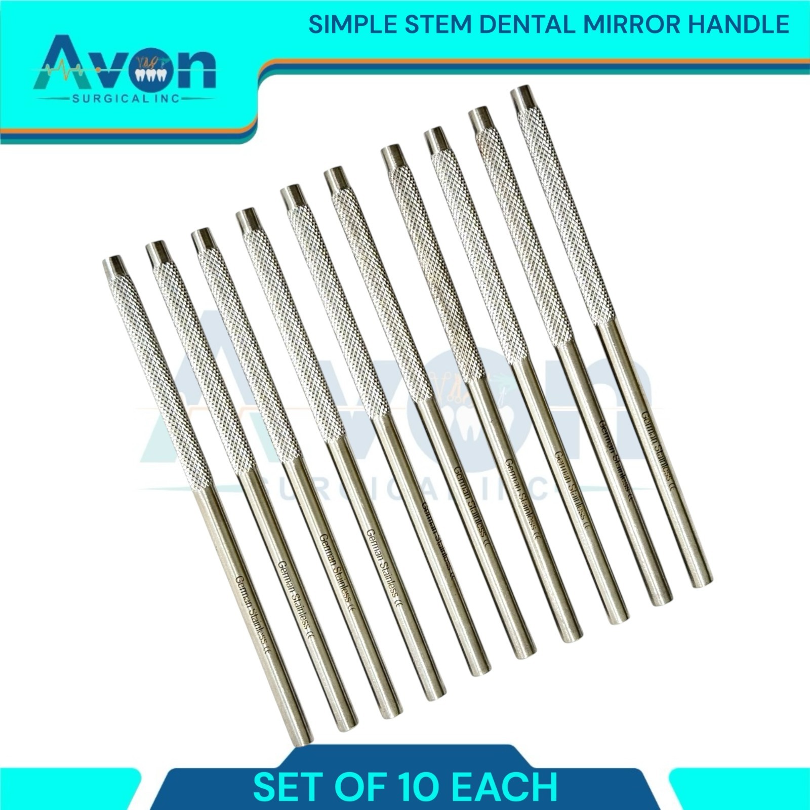 10pc Lot – Dental Oral Mouth Mirrors – Simple Stem – Knurled, for #4 & #5 Mirror