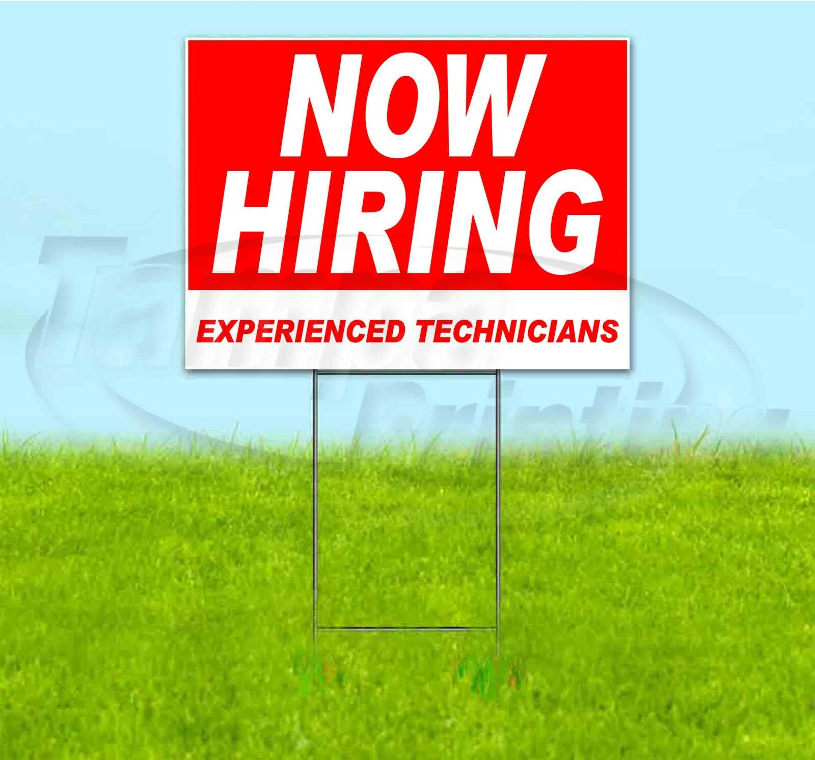 NOW HIRING EXPERIENCED TECHNICIANS 18×24 Yard Sign WITH STAKE Corrugated Bandit