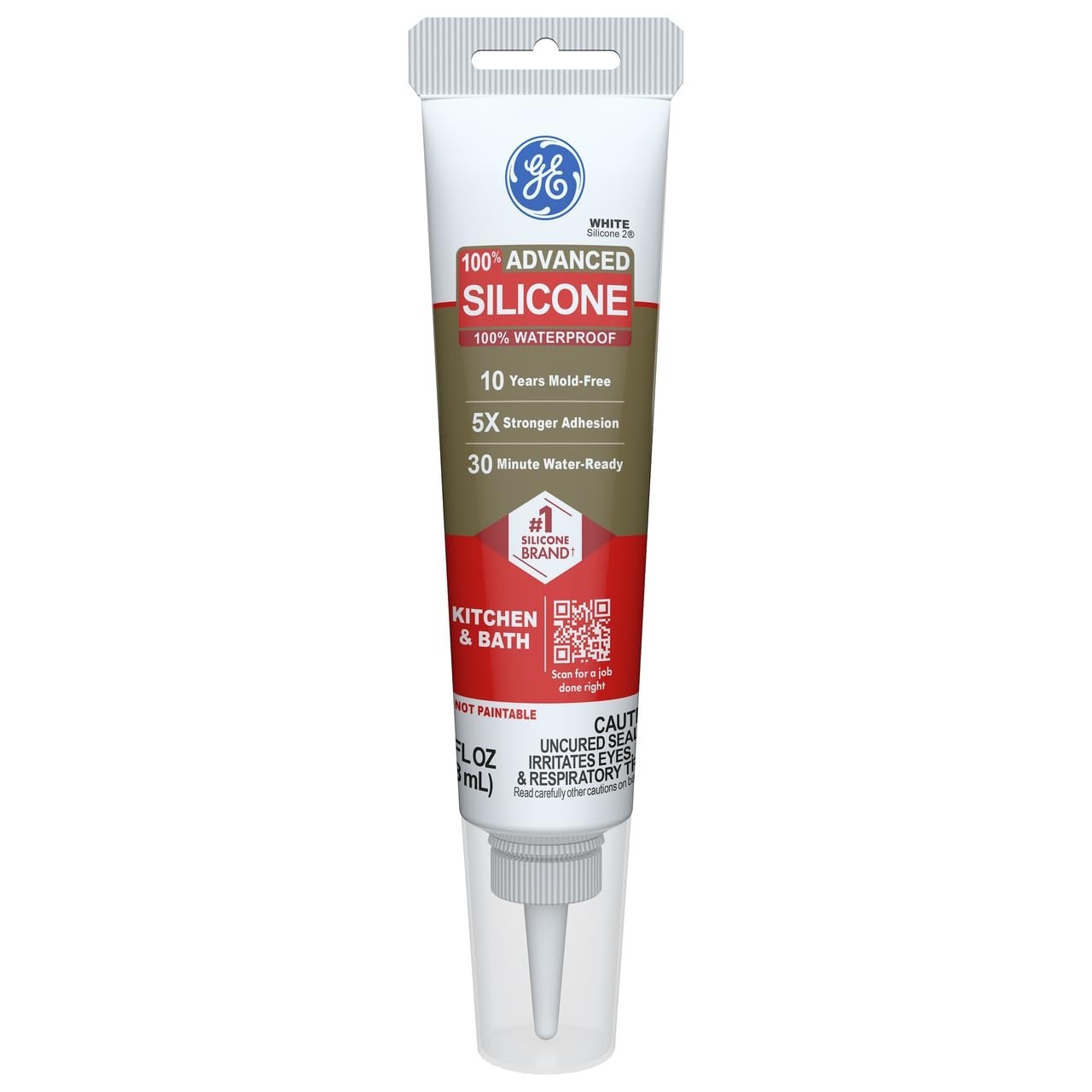 100% Waterproof Silicone Sealant, 2.8oz for Kitchen & Bath – Low Odor, Flexible