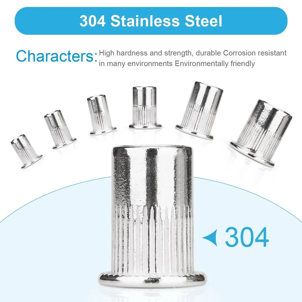1/4″-20 Rivet Nut, 100Pcs 304 Stainless Steel Flat Head Rivnut Threaded Inser…