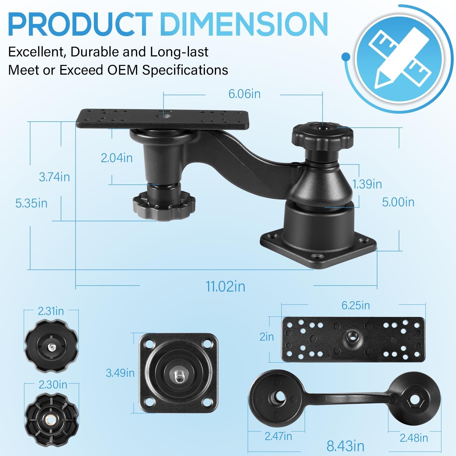 Horizontal 6″ Swing Arm Mount Fishfinders & Chartplotters Mount Bracket 360°