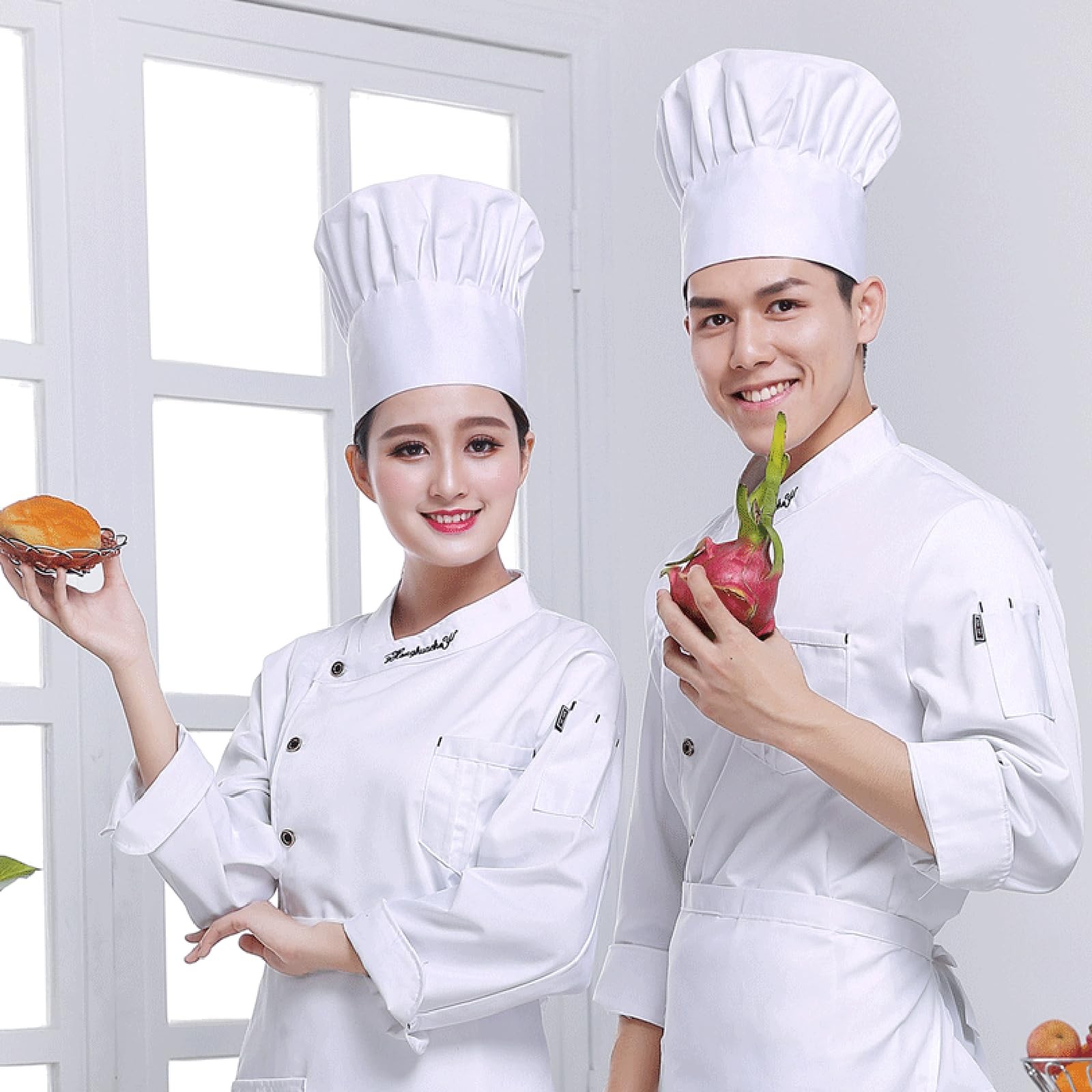 White Chef Hat for Men Women Adults,Elastic Band Small-Large,