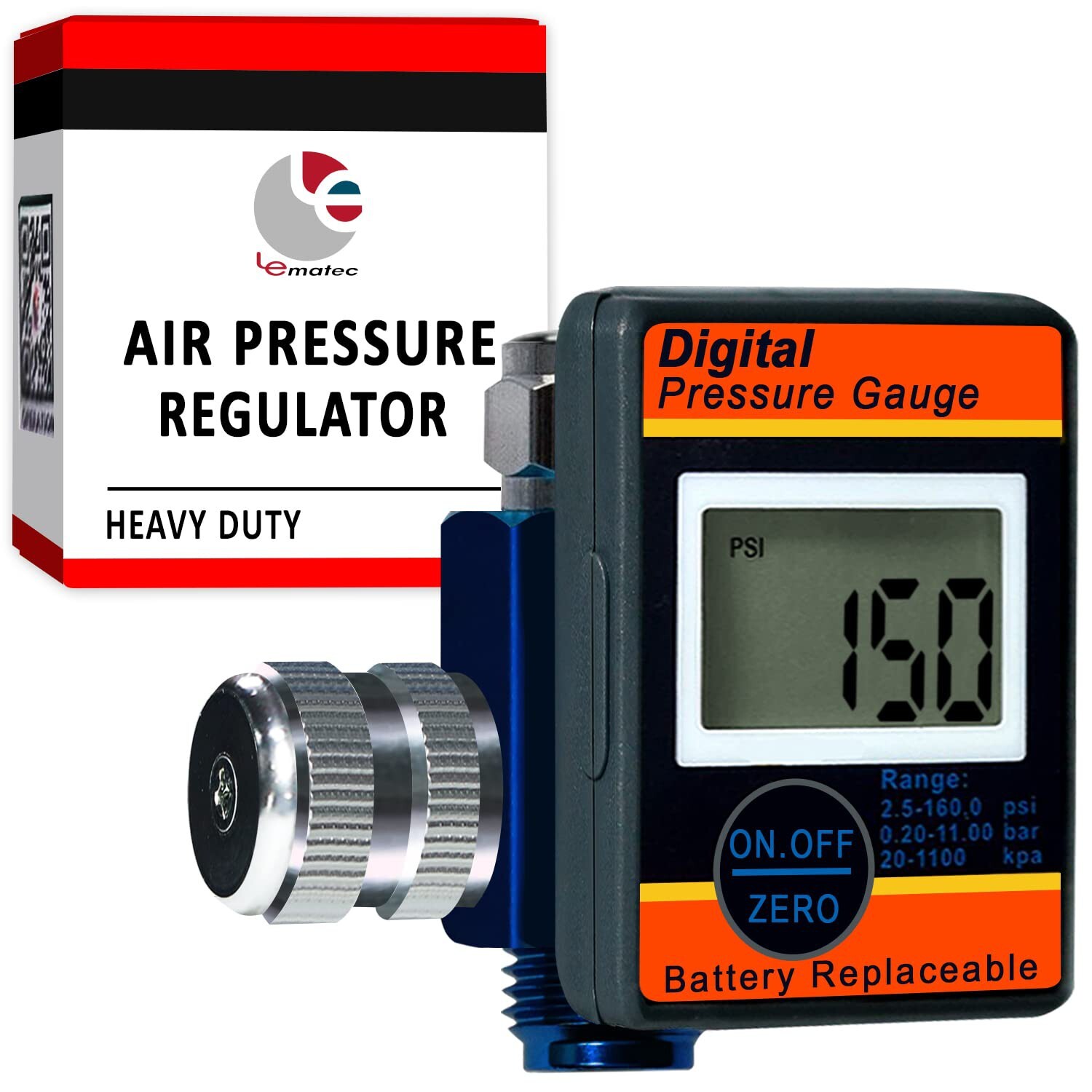 LE LEMATEC Digital Air Compressor Pressure Regulator and Gauge with LED Displ…