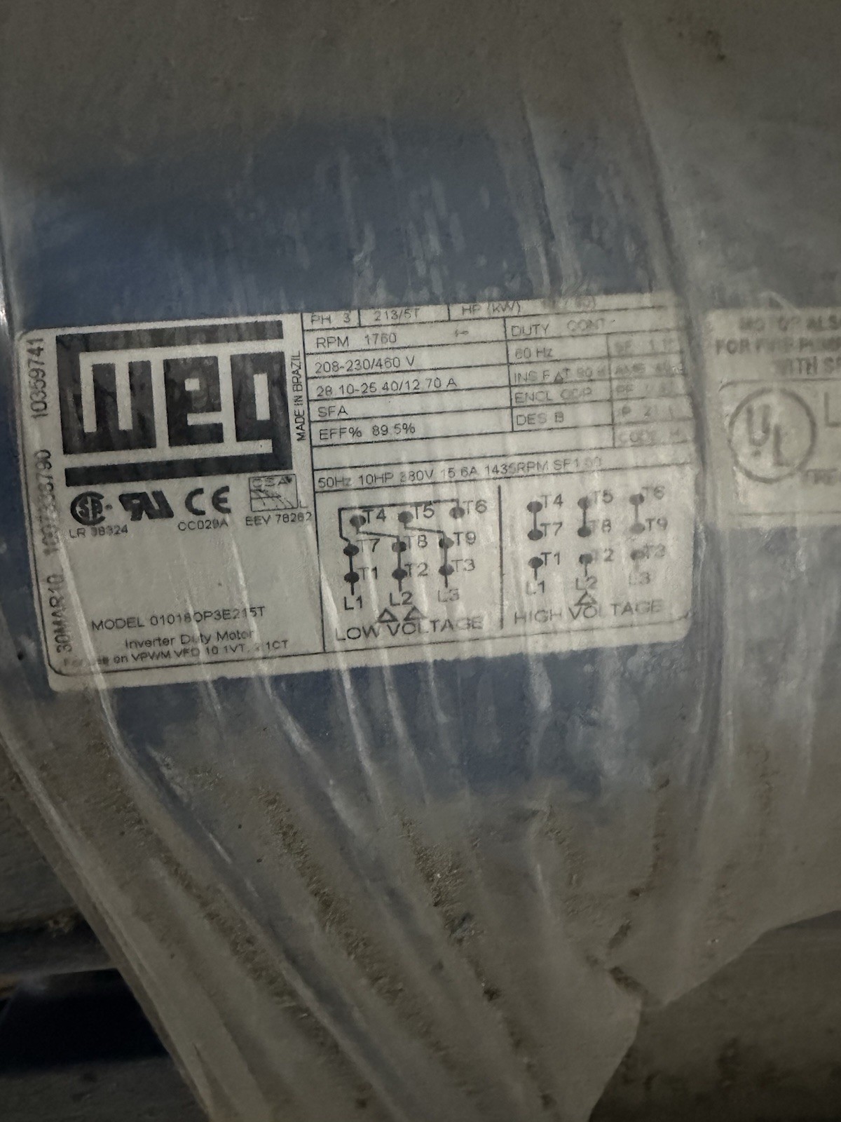 NEW WEG 01018EP3E215T MOTOR 10HP 380V 1725RPM 215T R01018EP3E215T