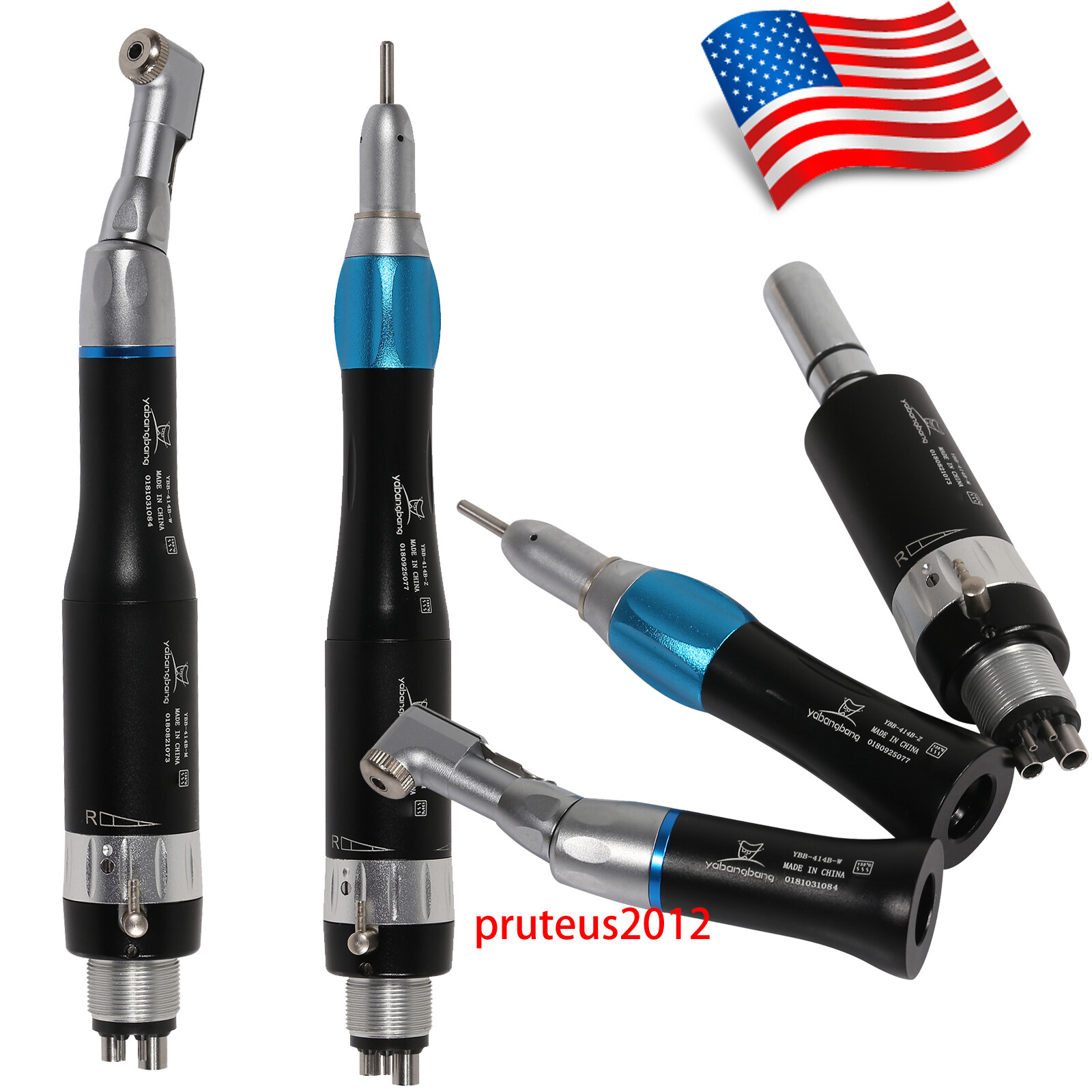 Dental Low Speed Contra Angle Straight Air Motor 4 hole Kit NSK Style black