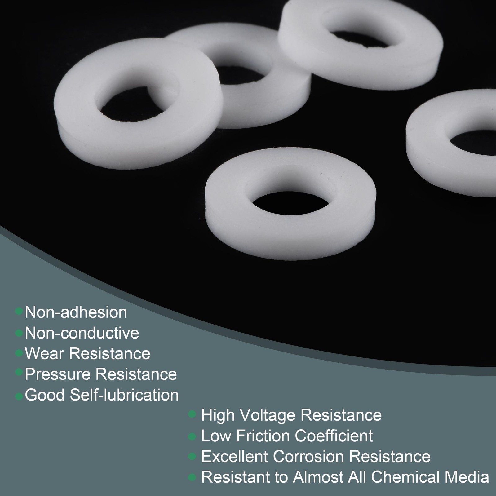 50pcs PTFE Flat Washers 12mm OD 6mm ID 2mm Thick 1/4″ Hole Flange Gasket White