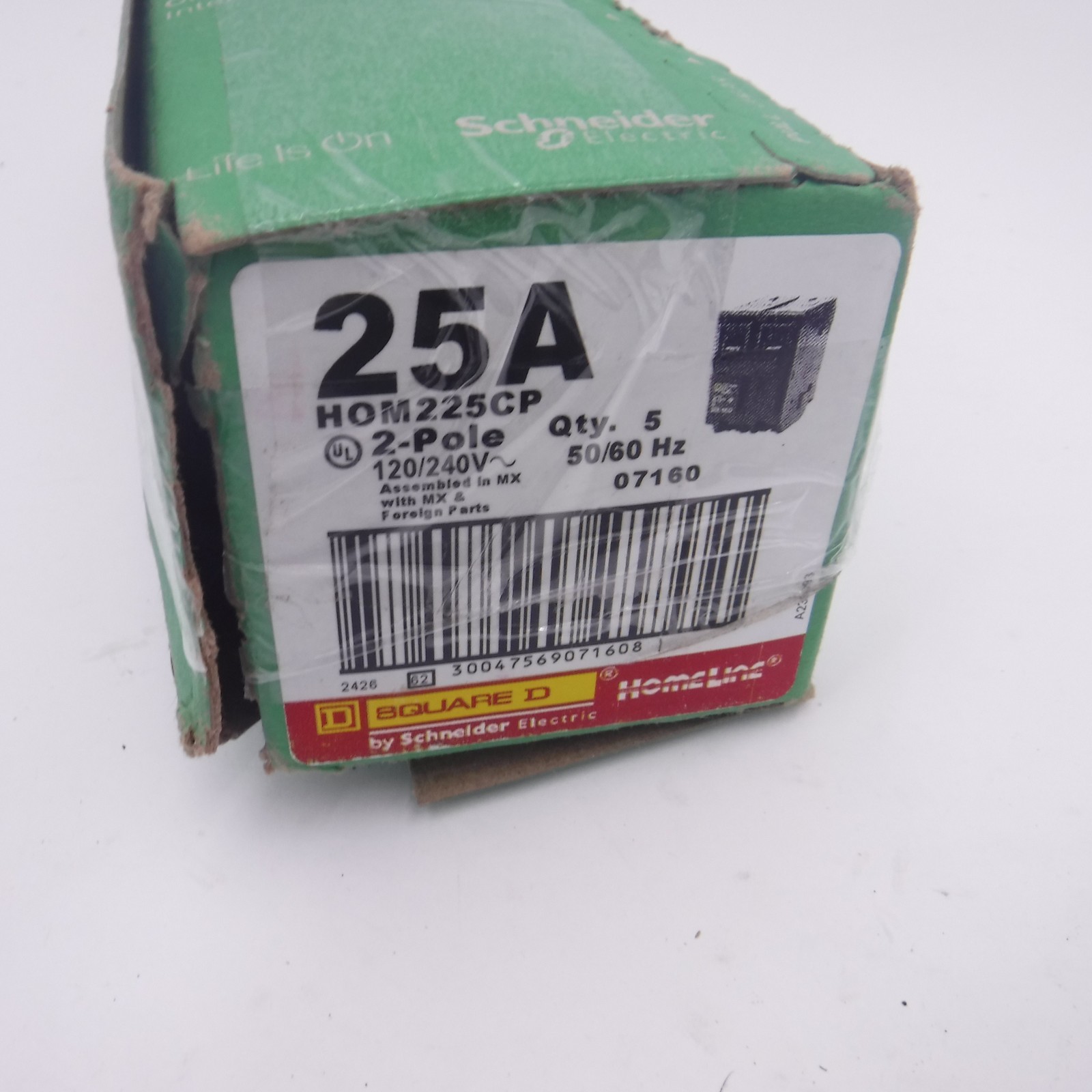 5 Pack Square D 2-Pole 25A Circuit Breakers HOM225CP 120/240VA C