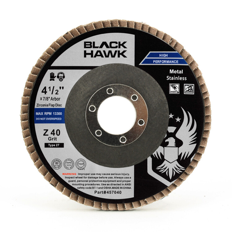100 Pack 4.5″ x 7/8″ Black Hawk 40 Grit Zirconia Flap Disc Grinding Wheels T27