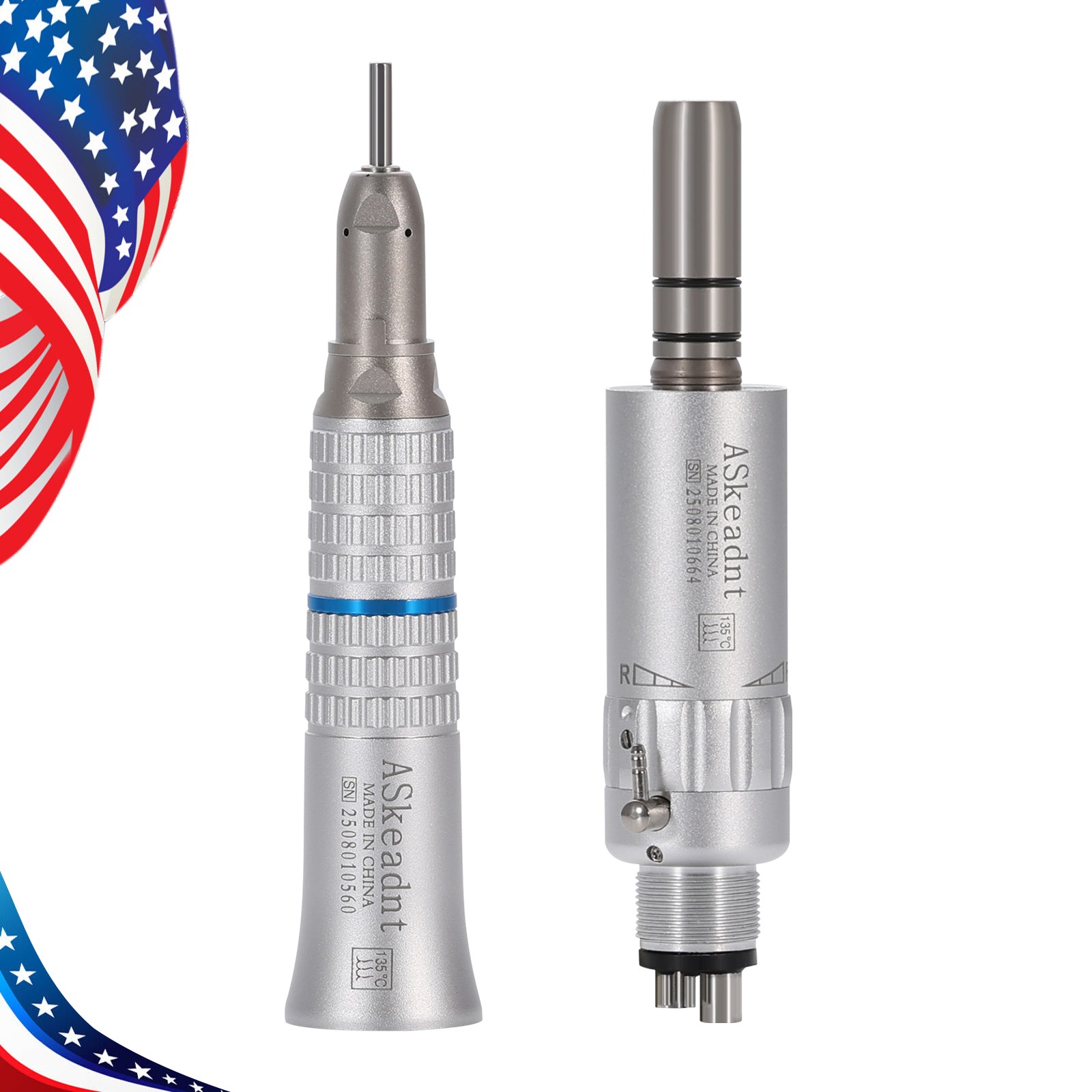 ASkeadnt Dental Low Speed Handpiece Straight Nosecone / Air Motor 4 Hole E-type