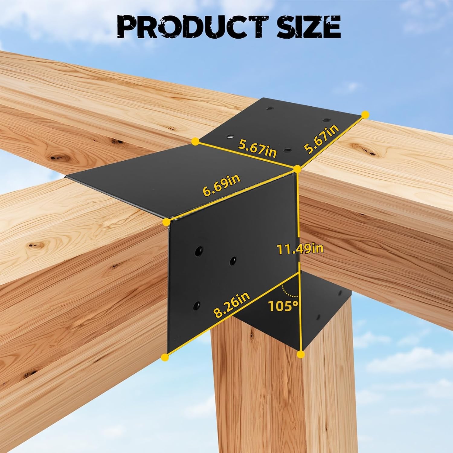 2Pack 15 Degree L-Shaped Pergola Bracket,2-Way Slant Roof Bracket 6 x 6 Actual