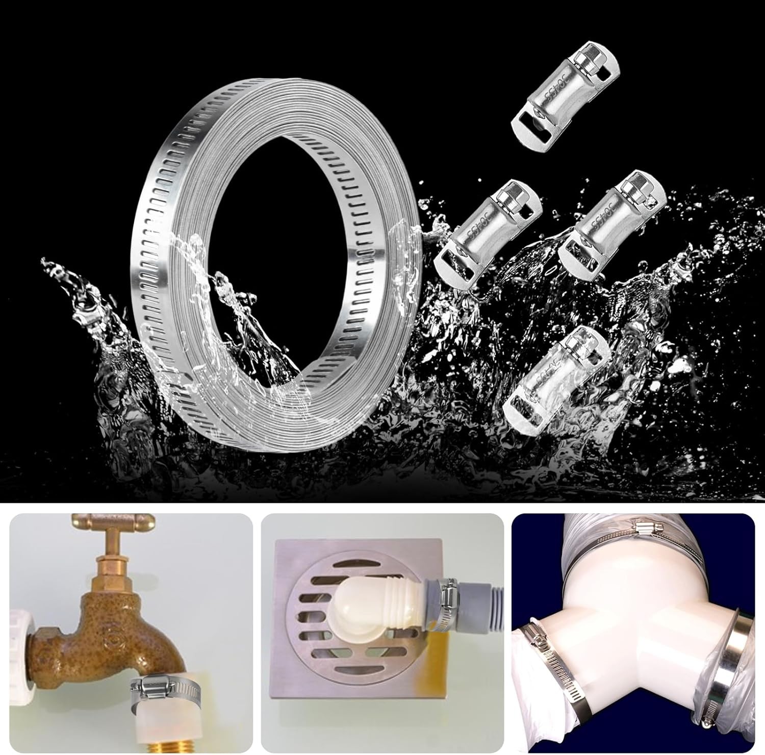 304 Stainless Steel Hose Clamp Assortment Kit DIY, Cut-To-Fit 12 FT Silver