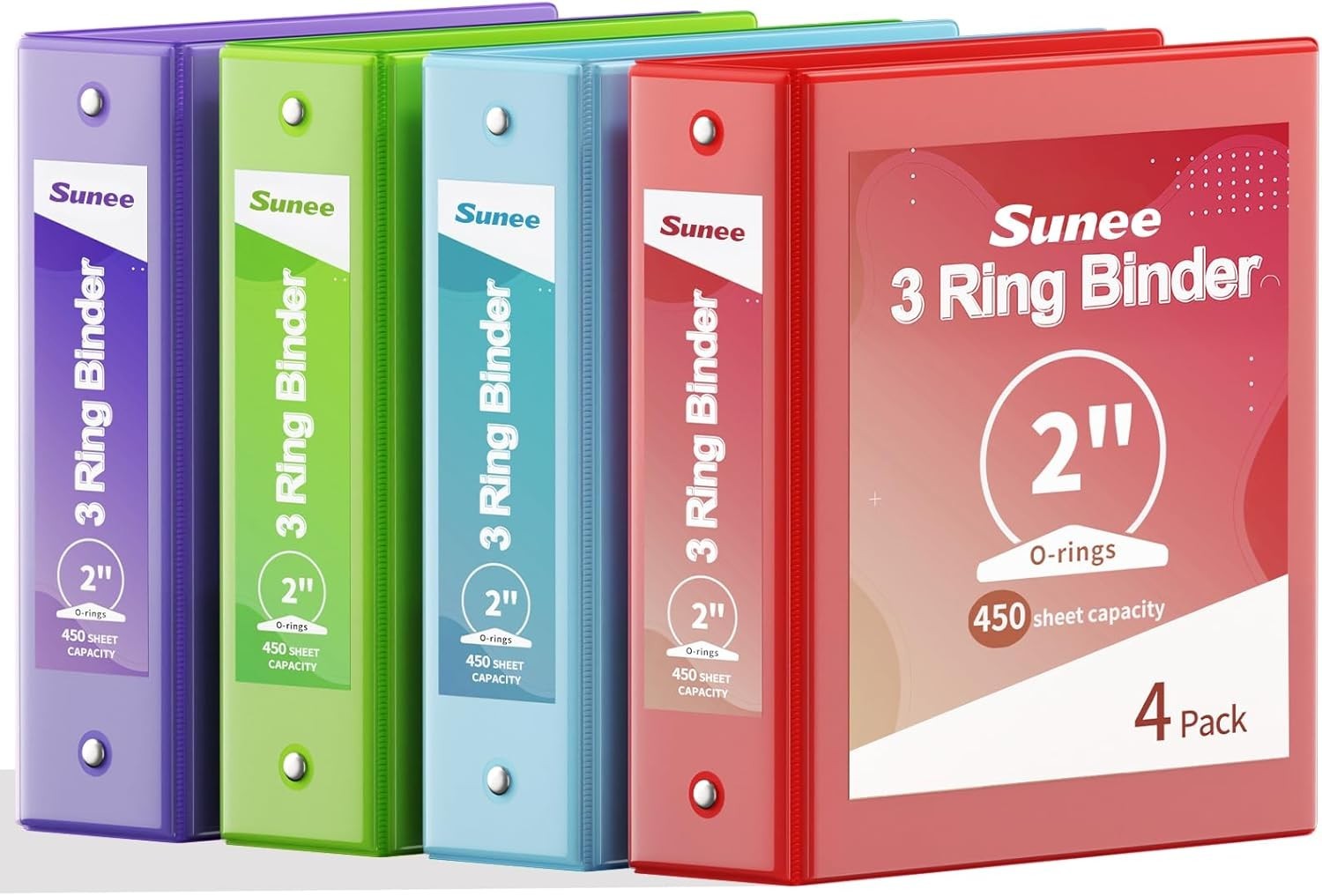 Binders 2 Inch 3 Ring 4 Pack, 2″ Classic 4-Color Binder Set 8.5×11 Inches for…
