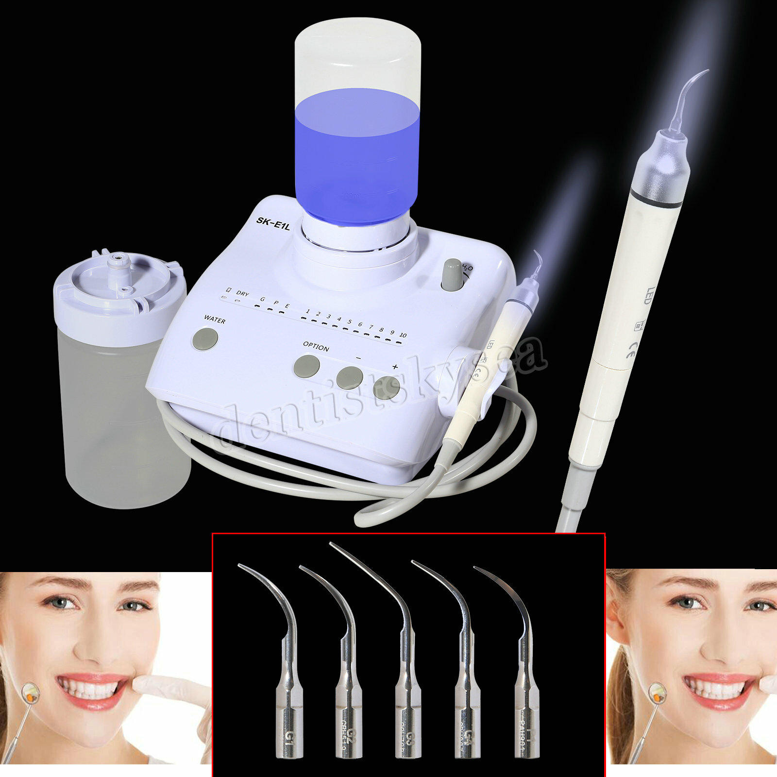 Dental Piezo Ultrasonic Scaler With 5 Tips&2 bottles Fit EMS Cavitron-LED