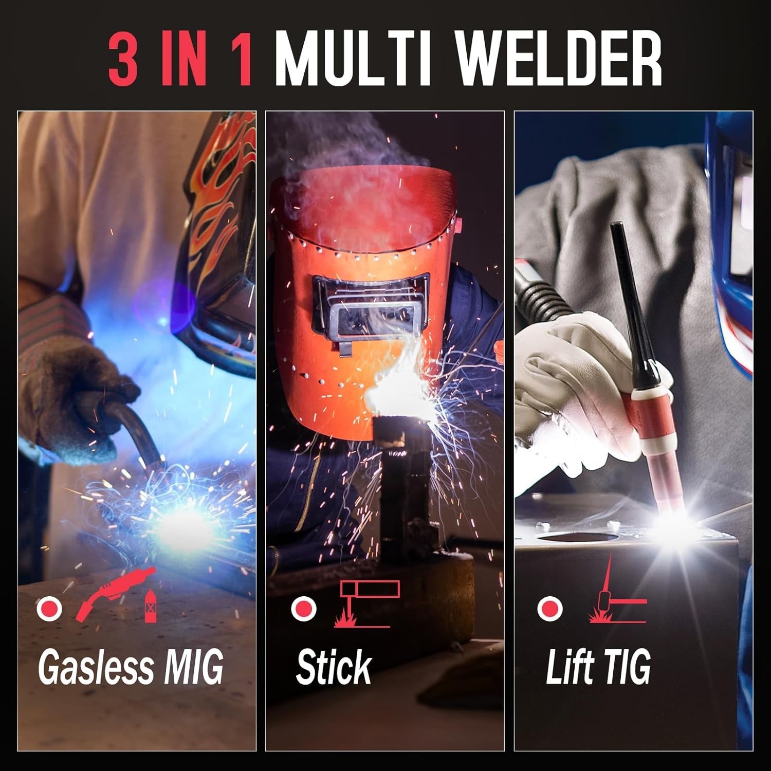 3 IN 1 Welder 140A Gasless Flux MIG/Lift Tig/Stick Welding Machine 110V Inverter