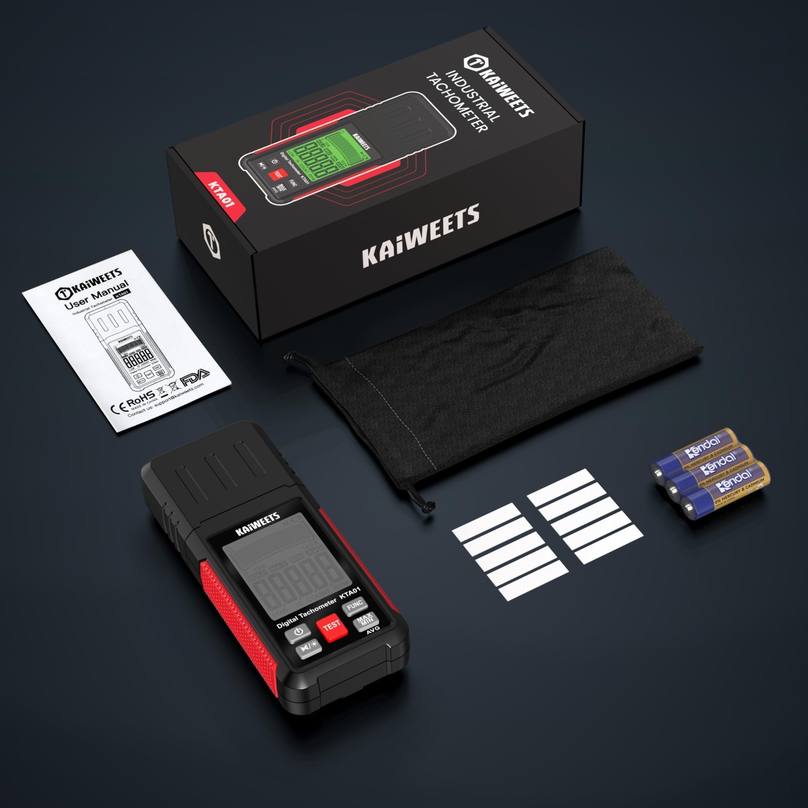 High Accuracy Non-Contact Laser RPM Tachometer, LCD Backlight, Data Hold, 10-999
