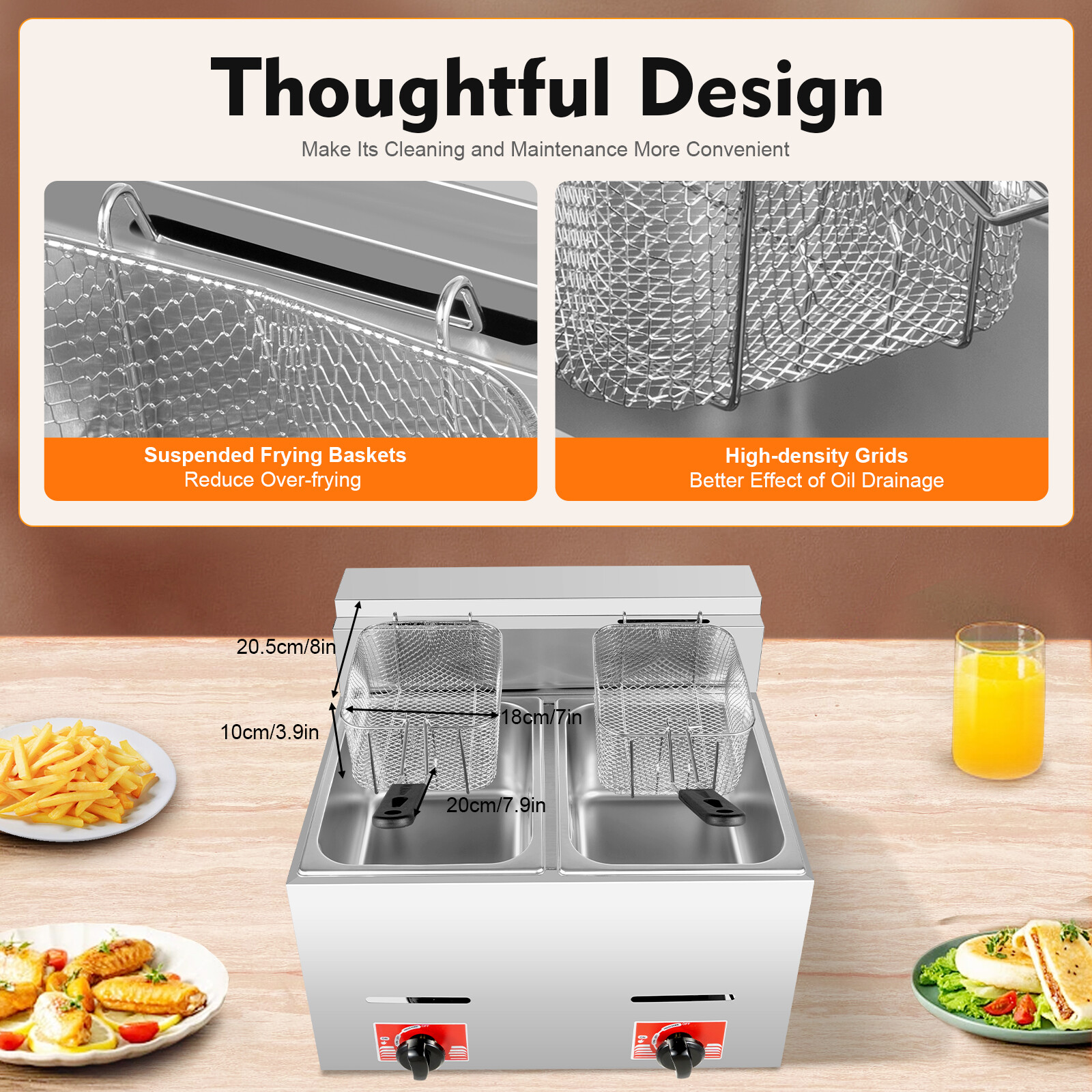 12L Commercial Propane Deep Fryer Countertop Gas Fryer & 2Baskets LPG + 2 Lids