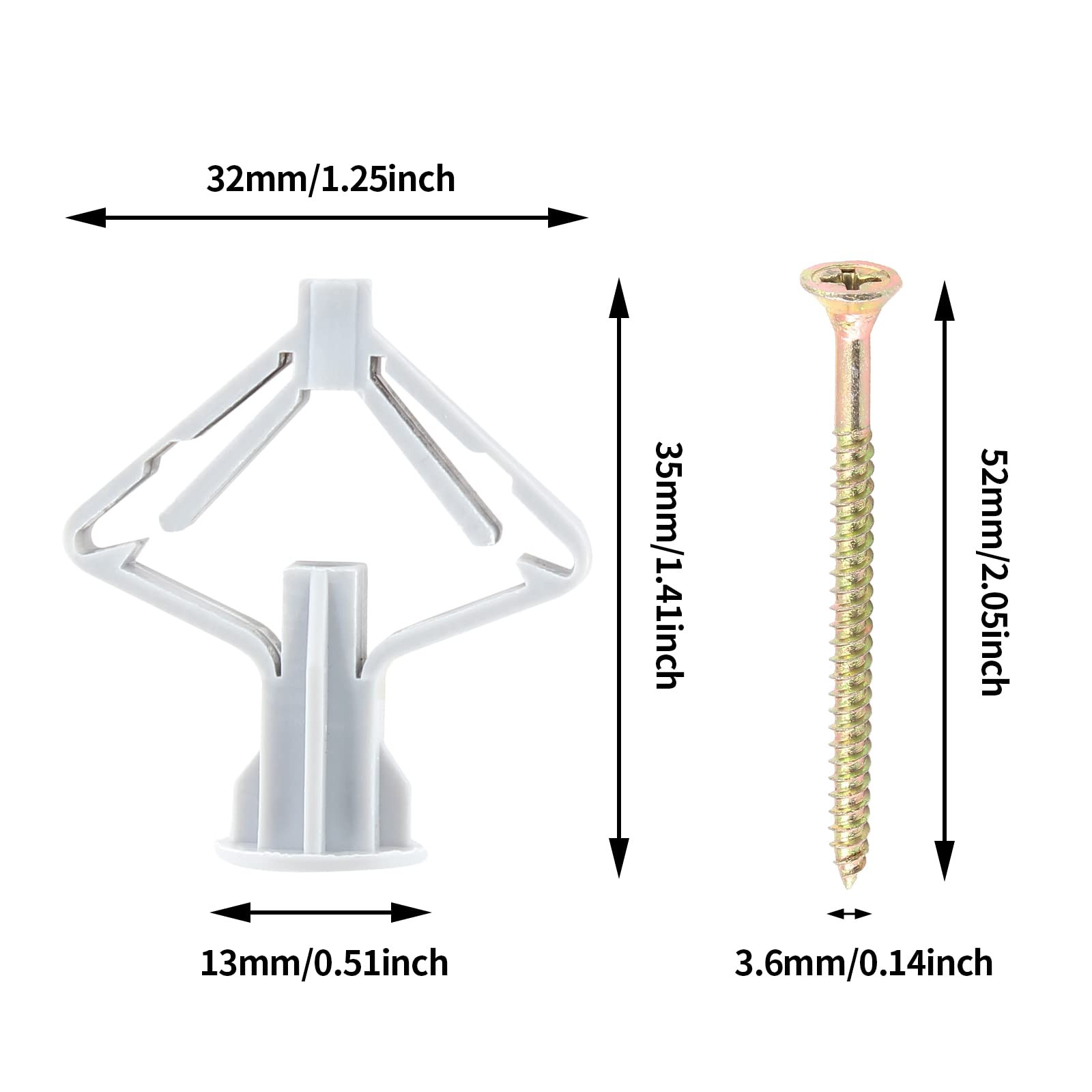 50 Pcs Drywall Anchors Kit Butterfly Anchors Hollow Wall Anchors Heavy Duty Dry