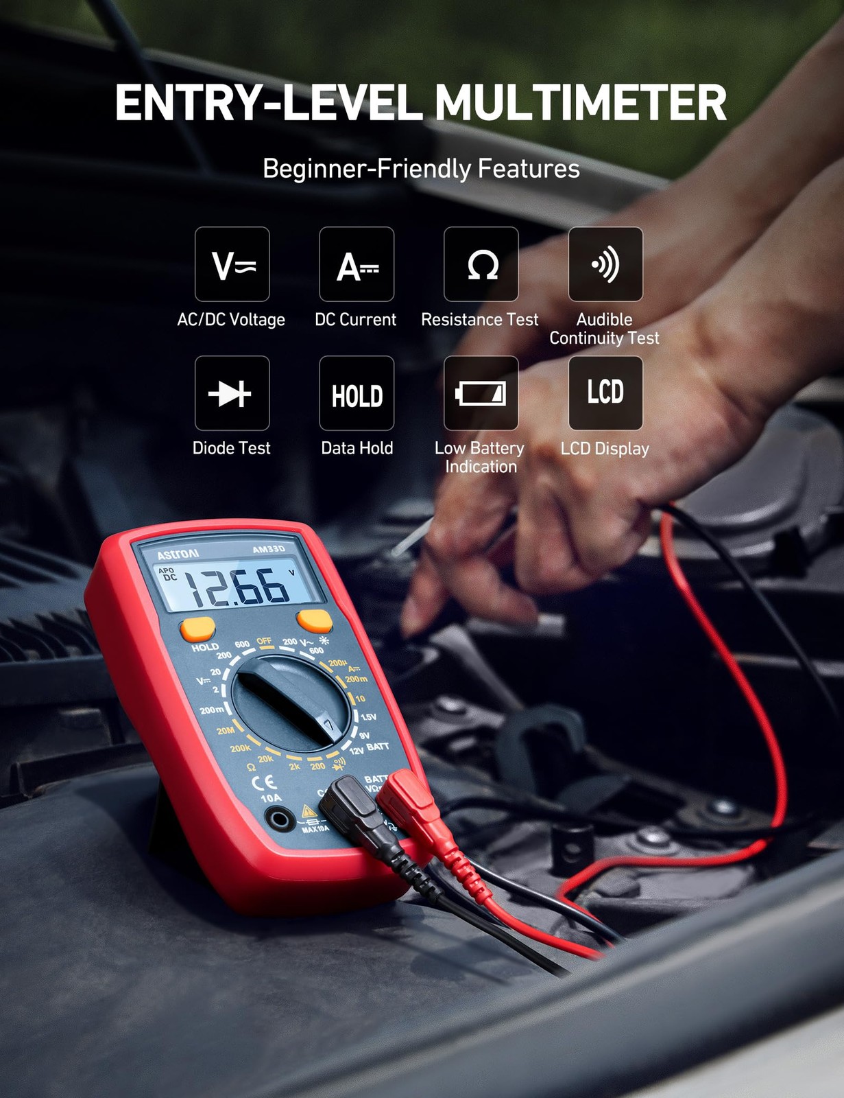 AstroAI Digital Multimeter with Ohm Volt Amp and Diode Voltage Tester Meter