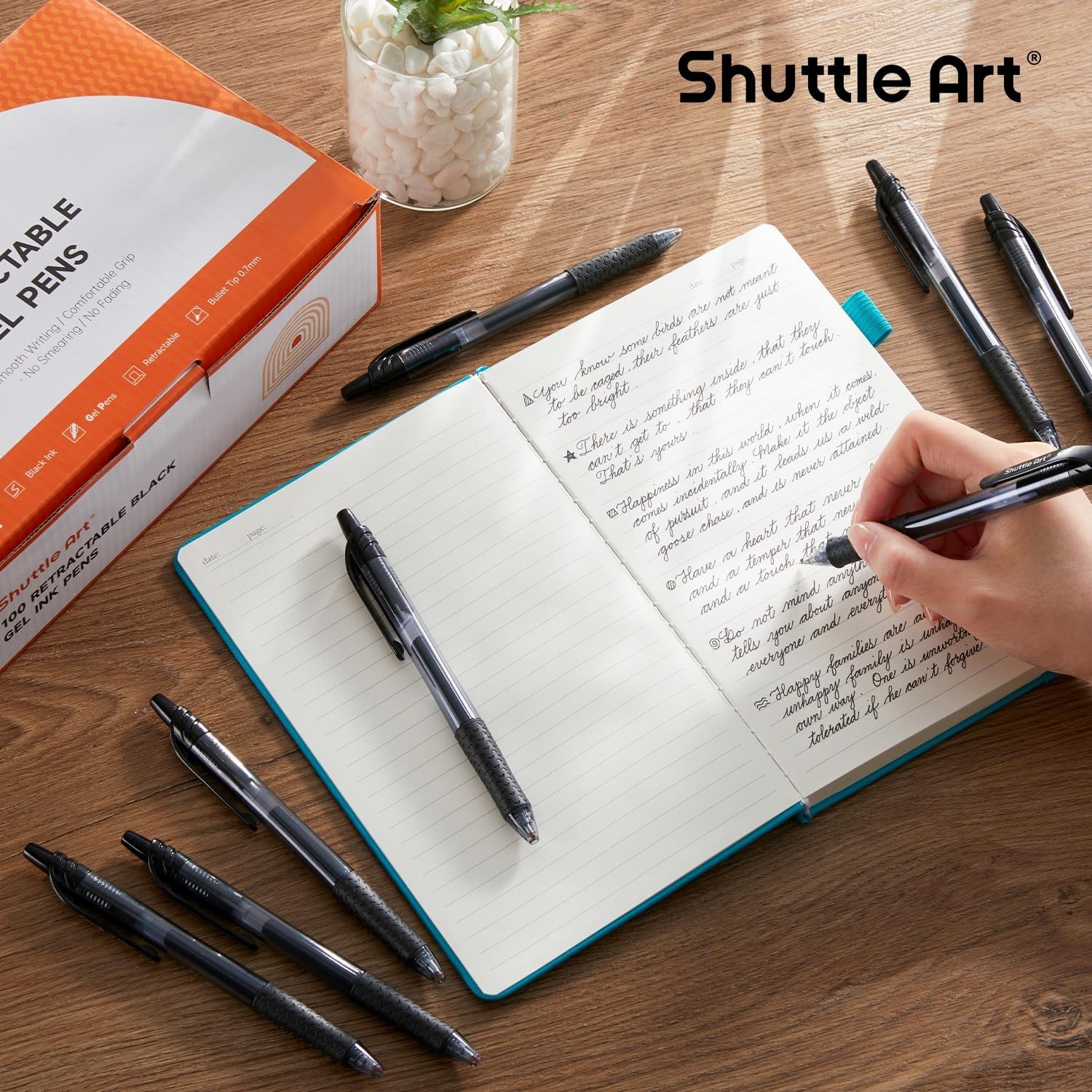 Shuttle Art Black Gel Pens, 100 Pack Retractable 1 Count (Pack of 100),