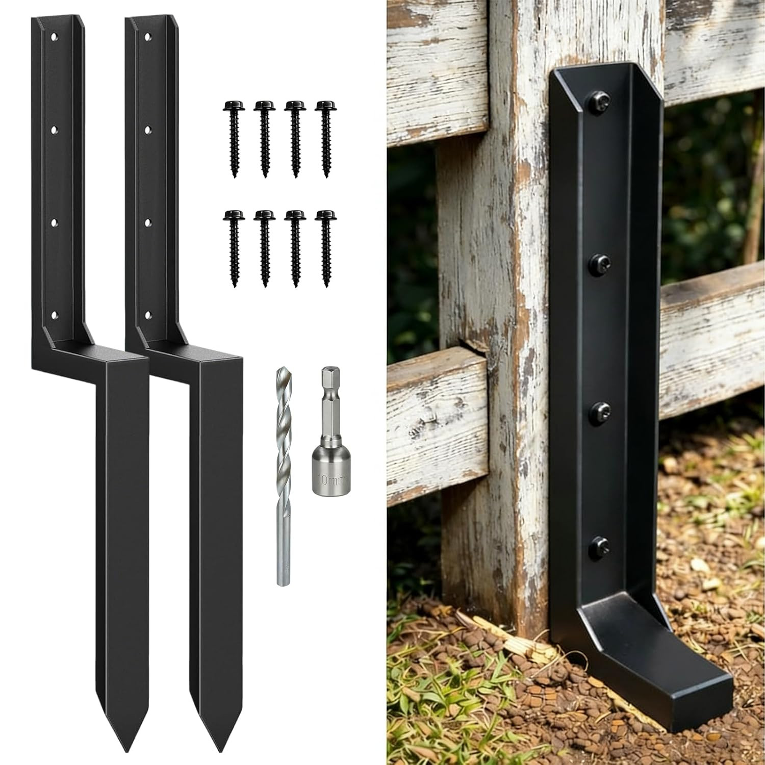 Fence Post Repair Kit Heavy Duty – Thickened Steel Fence Post Anchor Ground Spik