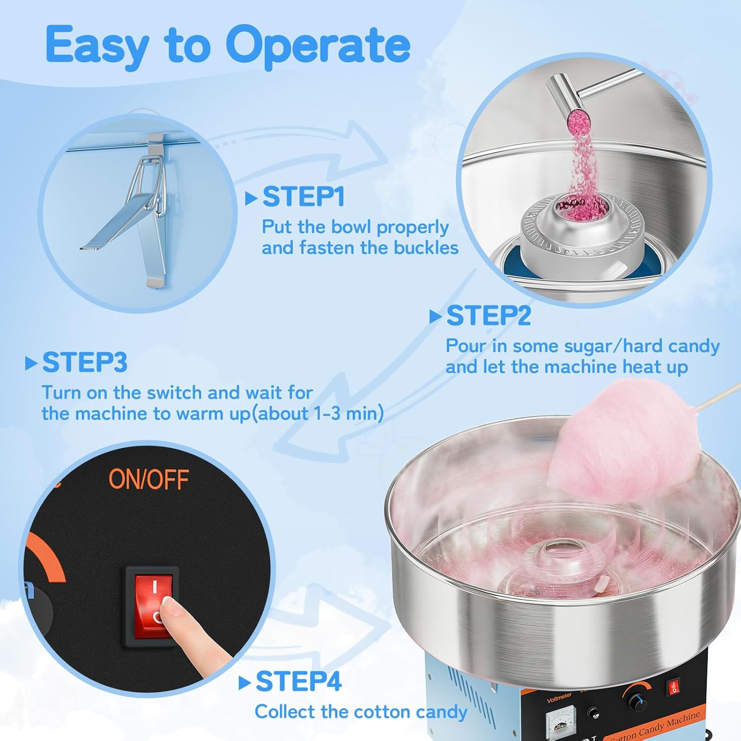 ROVSUN 21 Inch Cotton Candy Machine,Electric Commercial Cotton Candy Maker Machi
