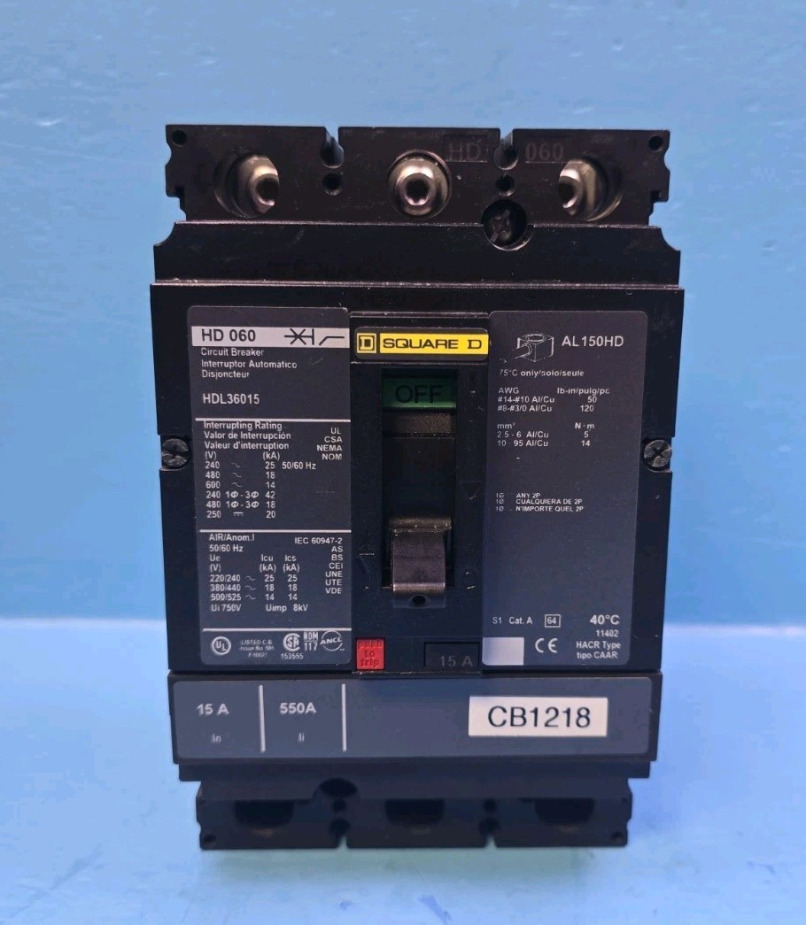 Square D HDL36015 15A 600V 3Pole Circuit Breaker