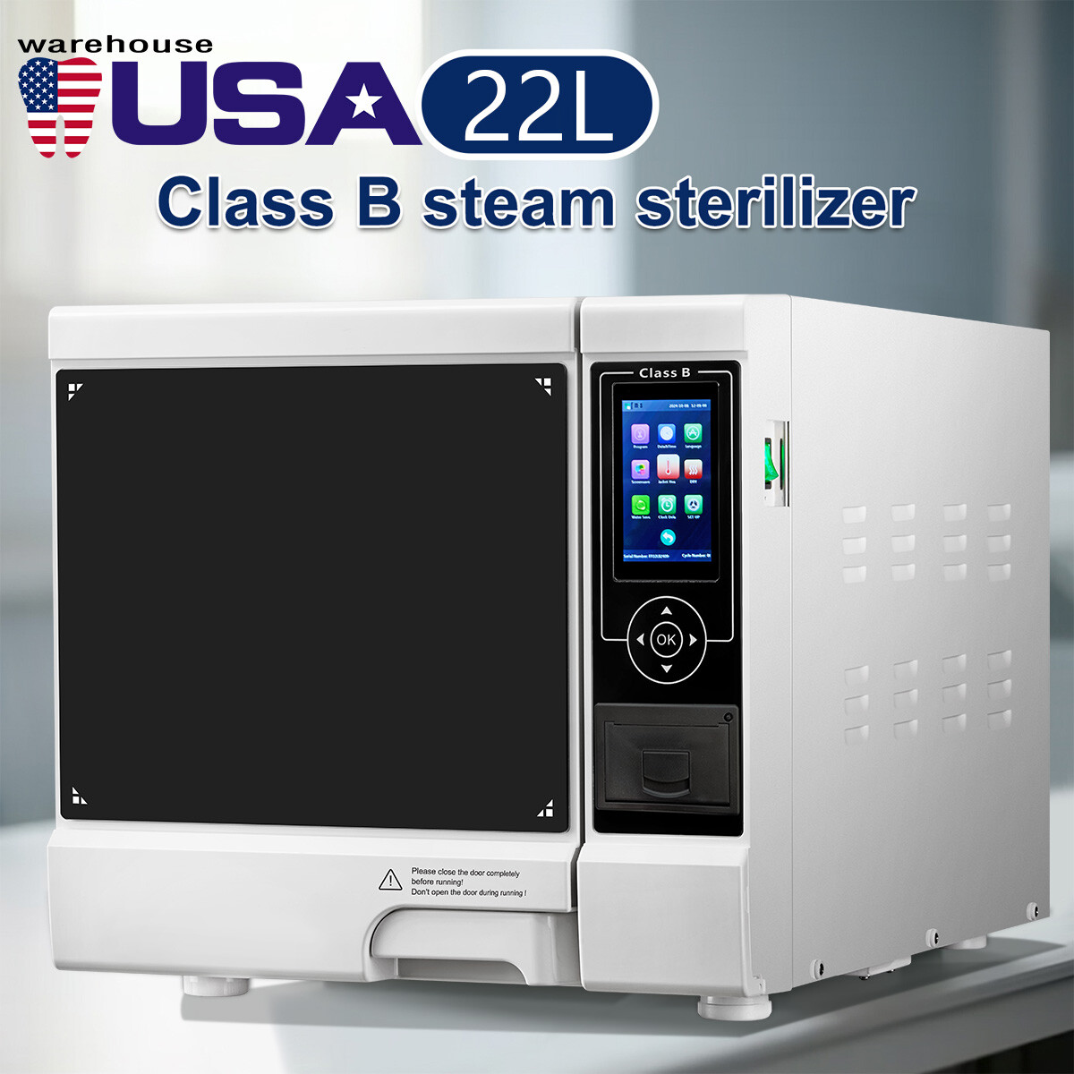 22L Class B Dental Autoclave Vacuum Pressure Steam Sterilizer Built-in Printer