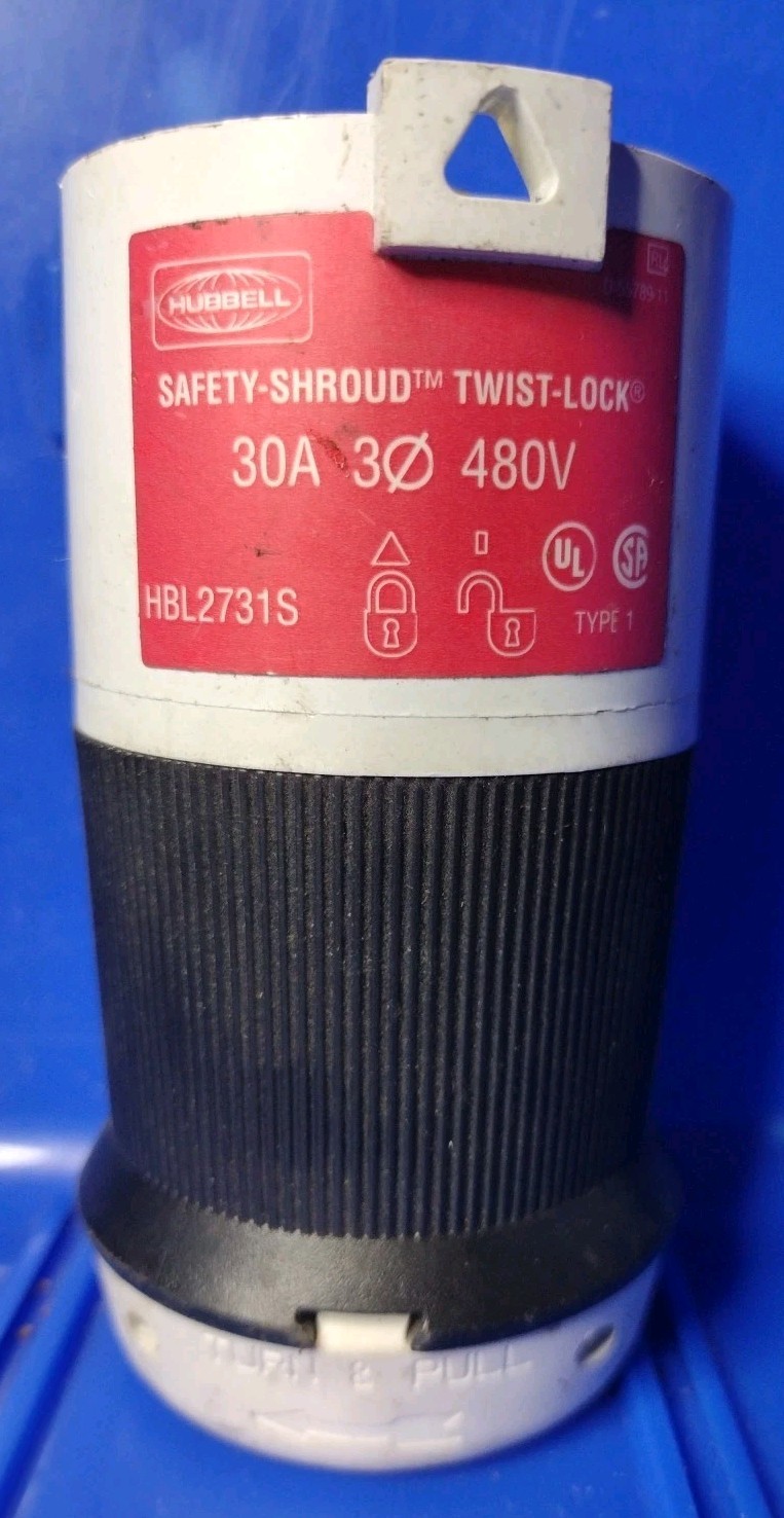 Hubbell HBL2731S 4CV52 30A Twist-Lock Plug 3P 4W 480VAC 30AMP L16-30P SAFETY