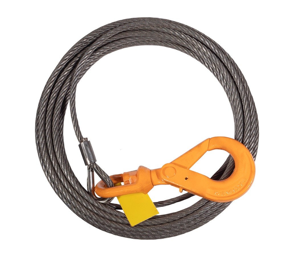 1/2″ x 75′-150′ Wire Rope Steel Winch Cable with Locking Swivel Hook