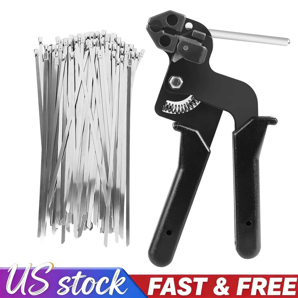 200pcs Metal Zip Ties with Stainless Steel Cable Tie Gun Special Tool For Silver