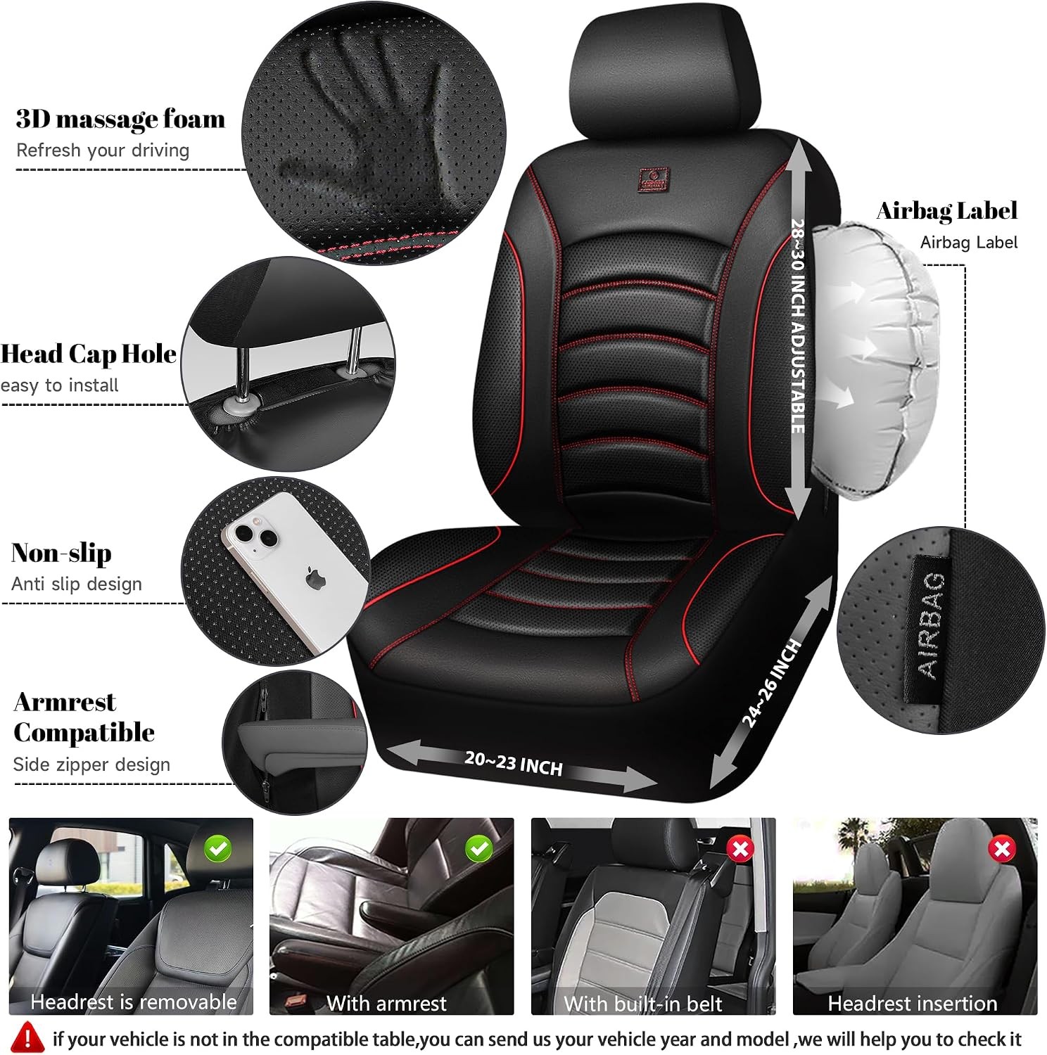 CAR PASS 3D Foam PU Leather Car Seat Covers, Universal Seat Covers Full Sets for